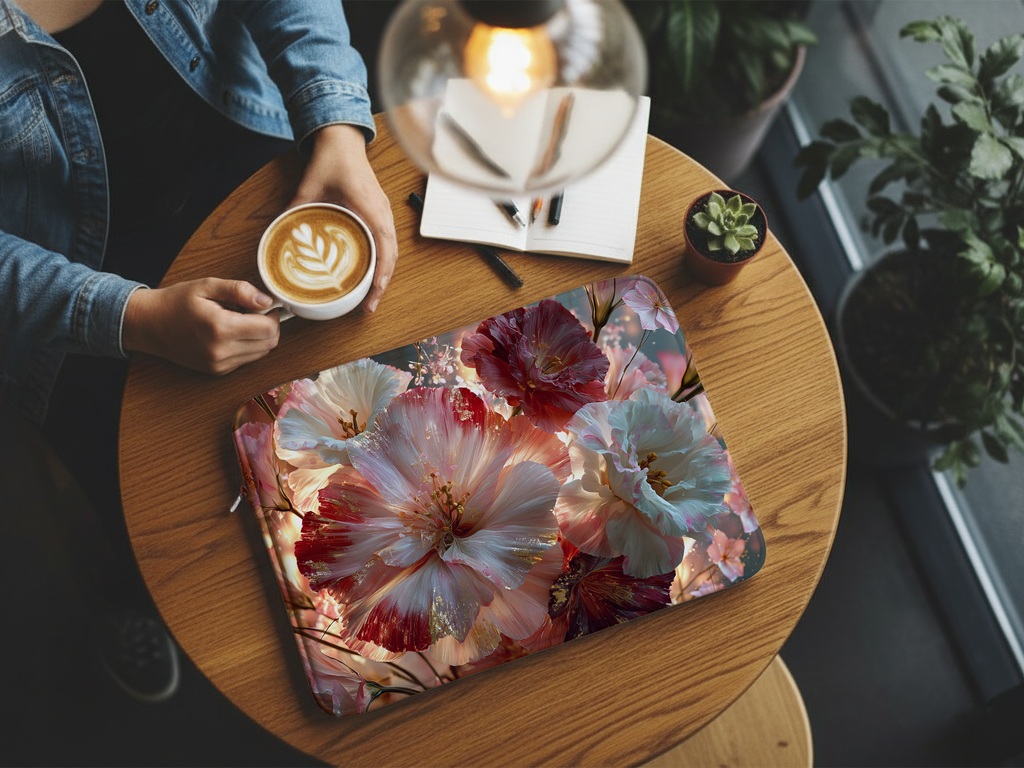 Cosmos Flower Laptop Sleeve Custom Printed with Name for Botanical Style