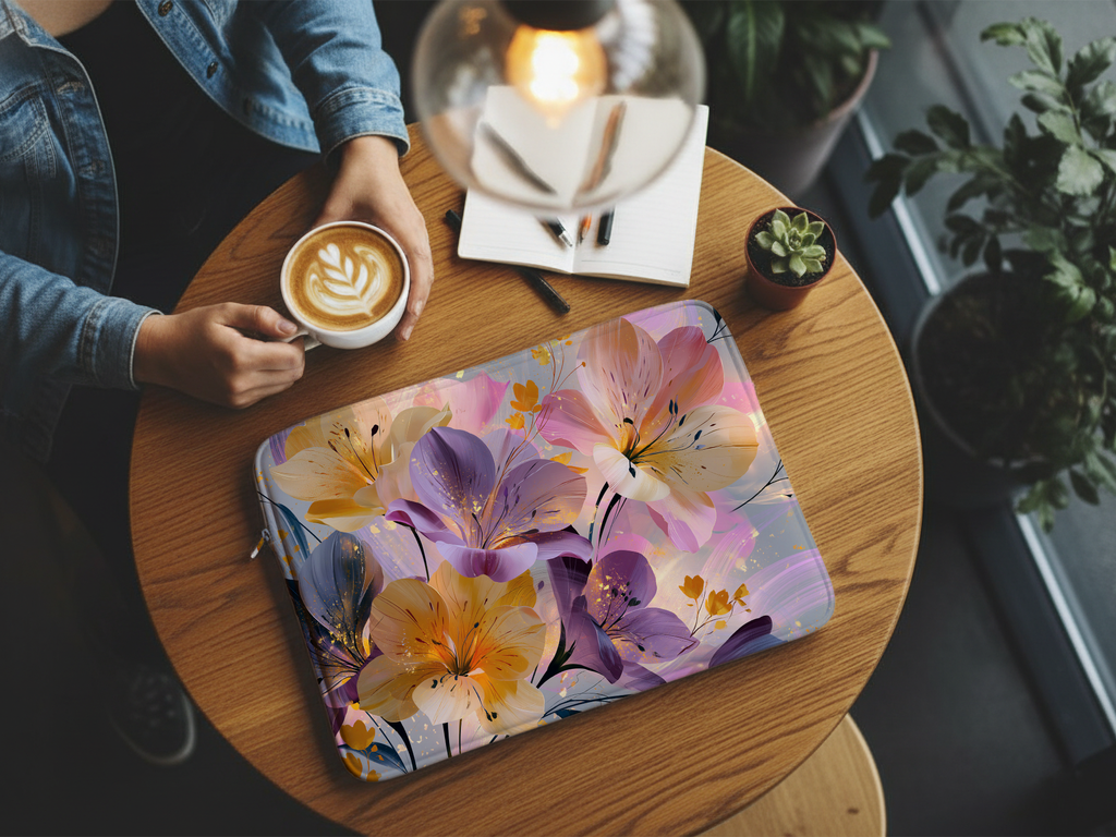 Peruvian Lily Laptop Sleeve Personalized with Name Botanical Travel Case