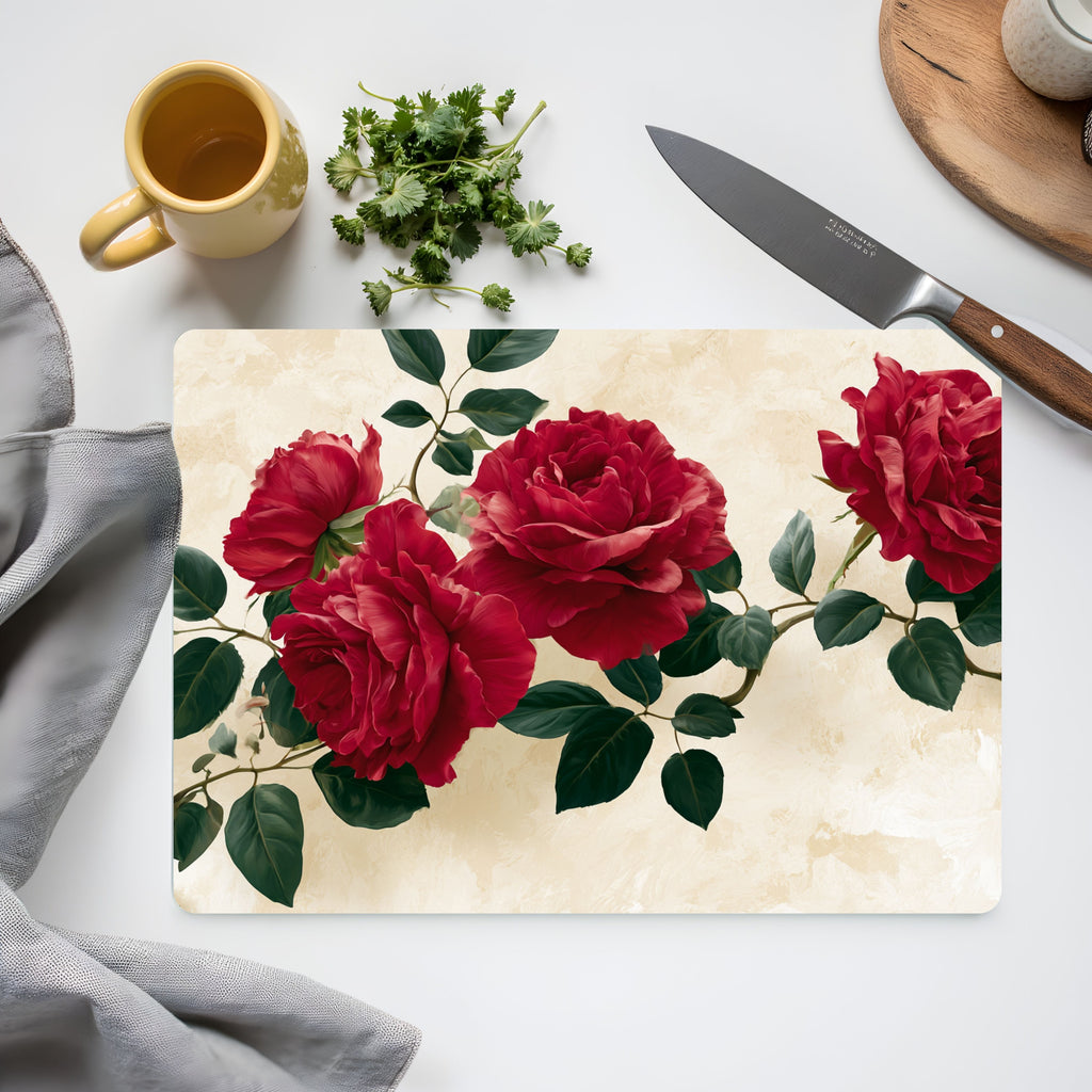 Red Rose Glass Cutting Board Personalized for Romantic Kitchen Elegance