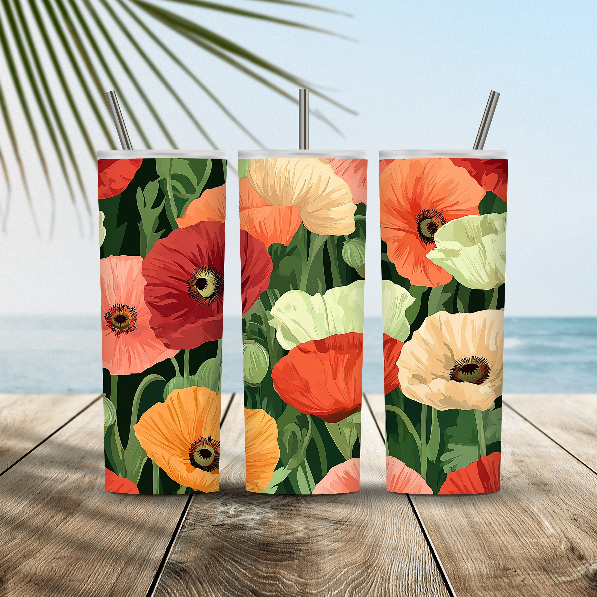 Custom Name Poppy Tumbler, Personalized Botanical Flower Gift