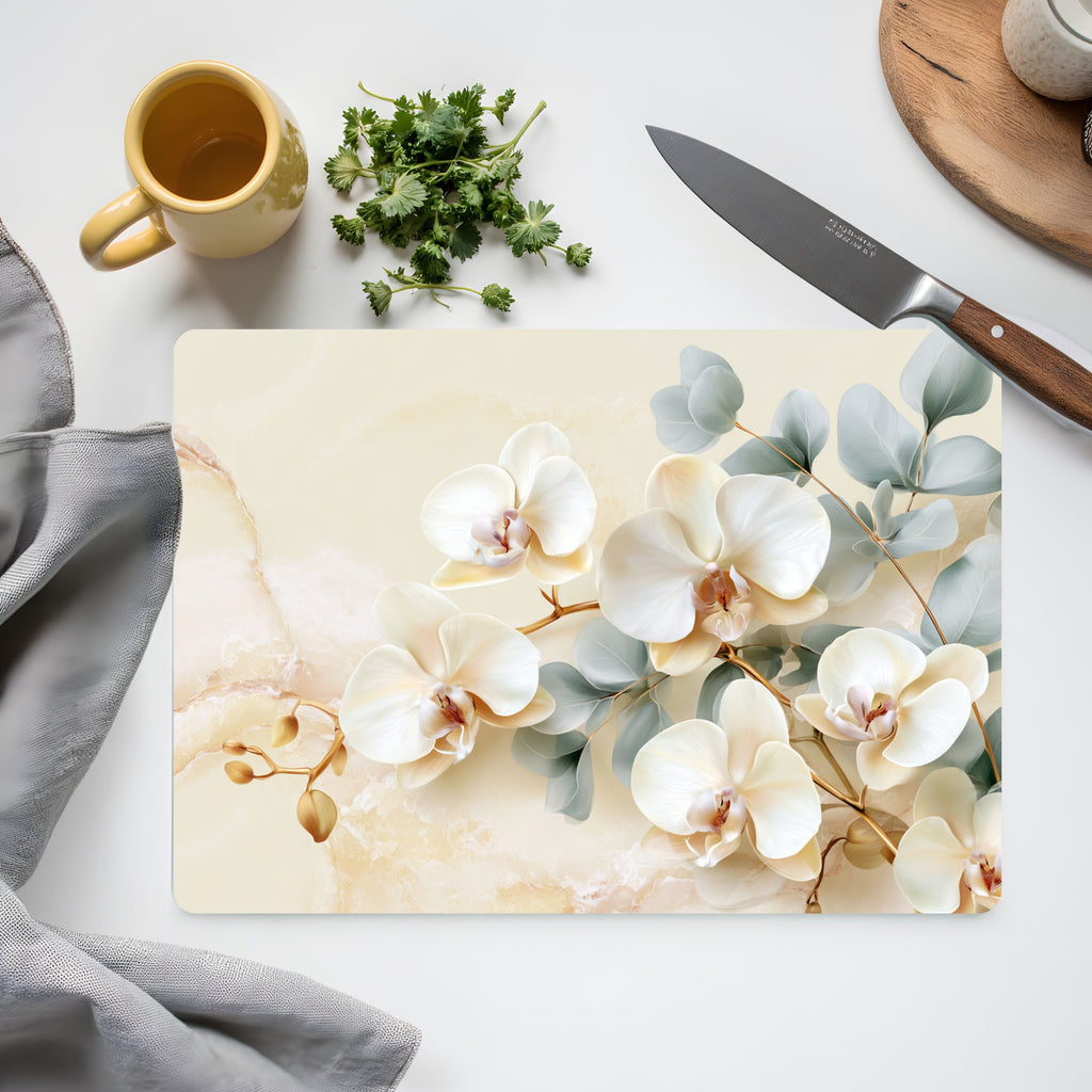 White Orchid Glass Cutting Board Personalized for Sophisticated Kitchen Décor