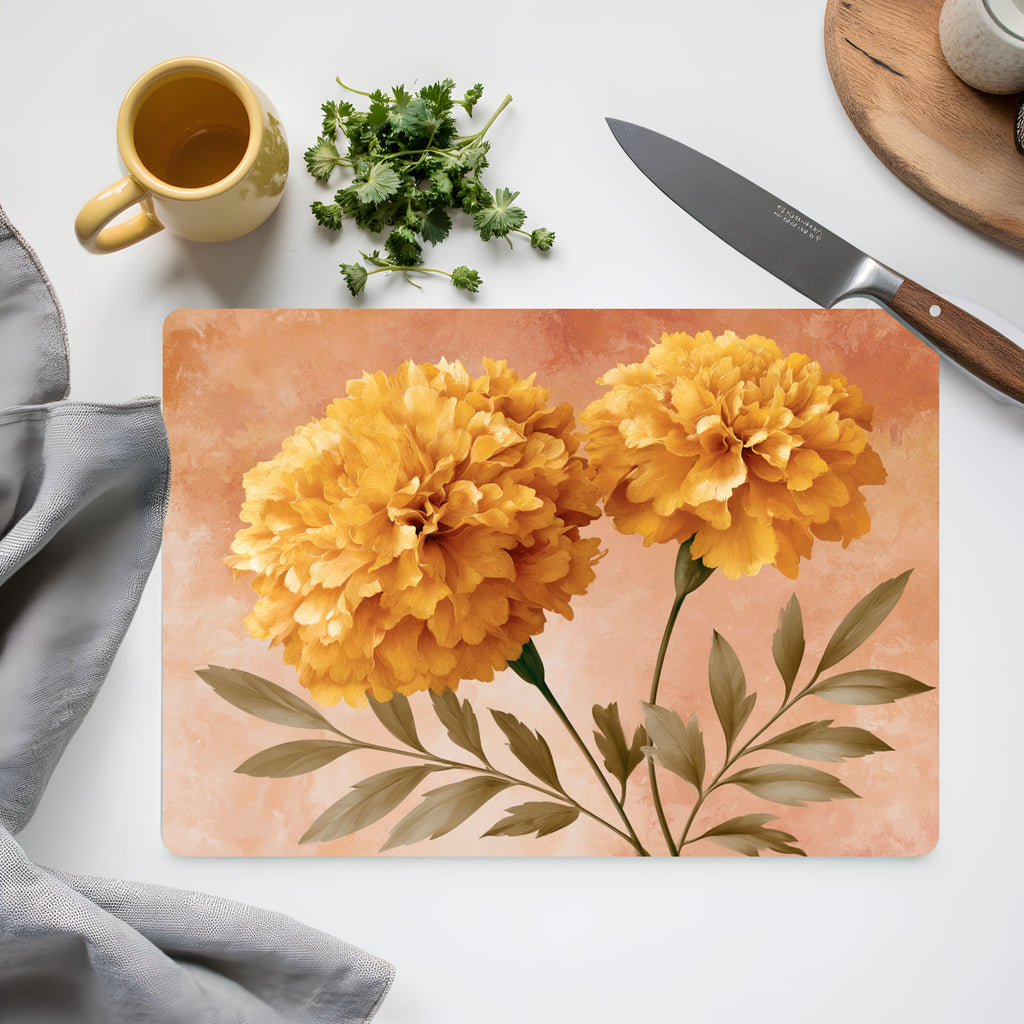 Tagetes Bloom Glass Cutting Board Personalized for Cheerful Kitchen Décor
