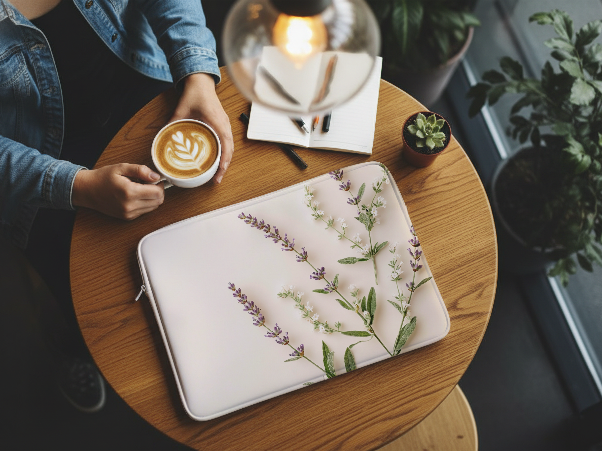 Lavender Botanical Laptop Pouch Customized with Name Floral Tech Companion