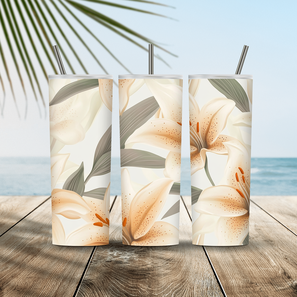 Personalized Lily Tumbler with Custom Name, Botanical Floral Gif