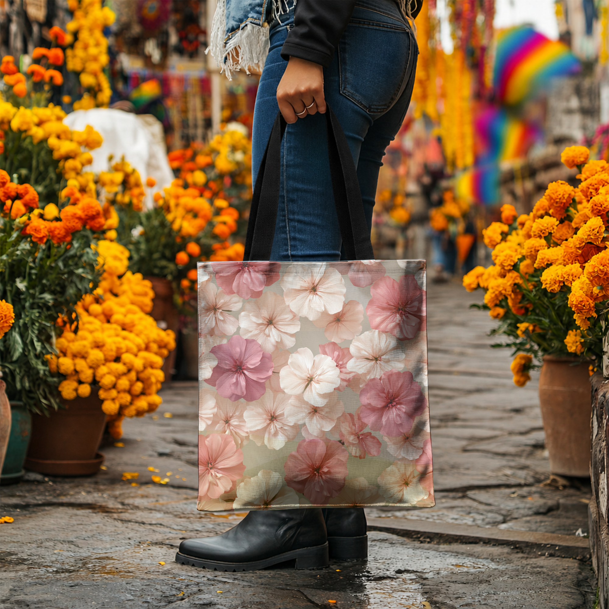 Personalized Bloom Carryall Tote Bag with Custom Name for Shopping & Travel