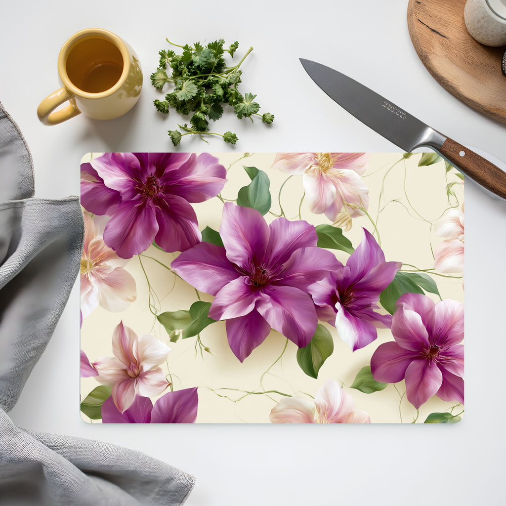 Clematis Garden Glass Cutting Board Personalized for Elegant Kitchen Gatherings