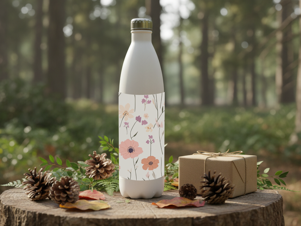 Personalized Wildflower Stainless Steel Water Bottle with Custom Name Garden Design