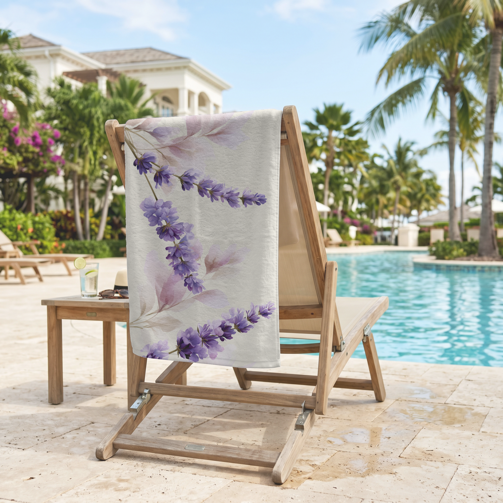 Personalized Name Floral Towel for Beach & Bath