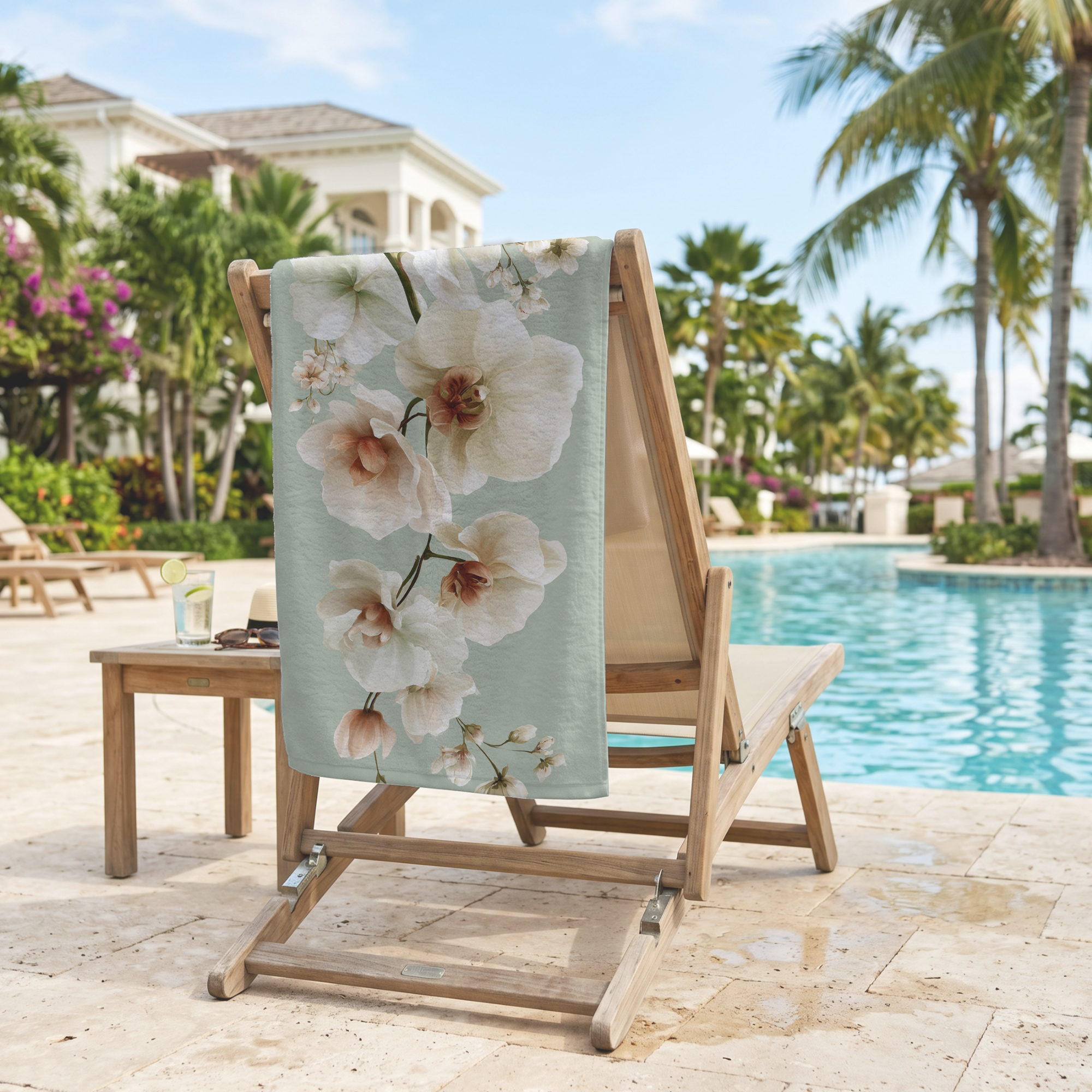Custom Name Floral Bath Towel with Botanical Design