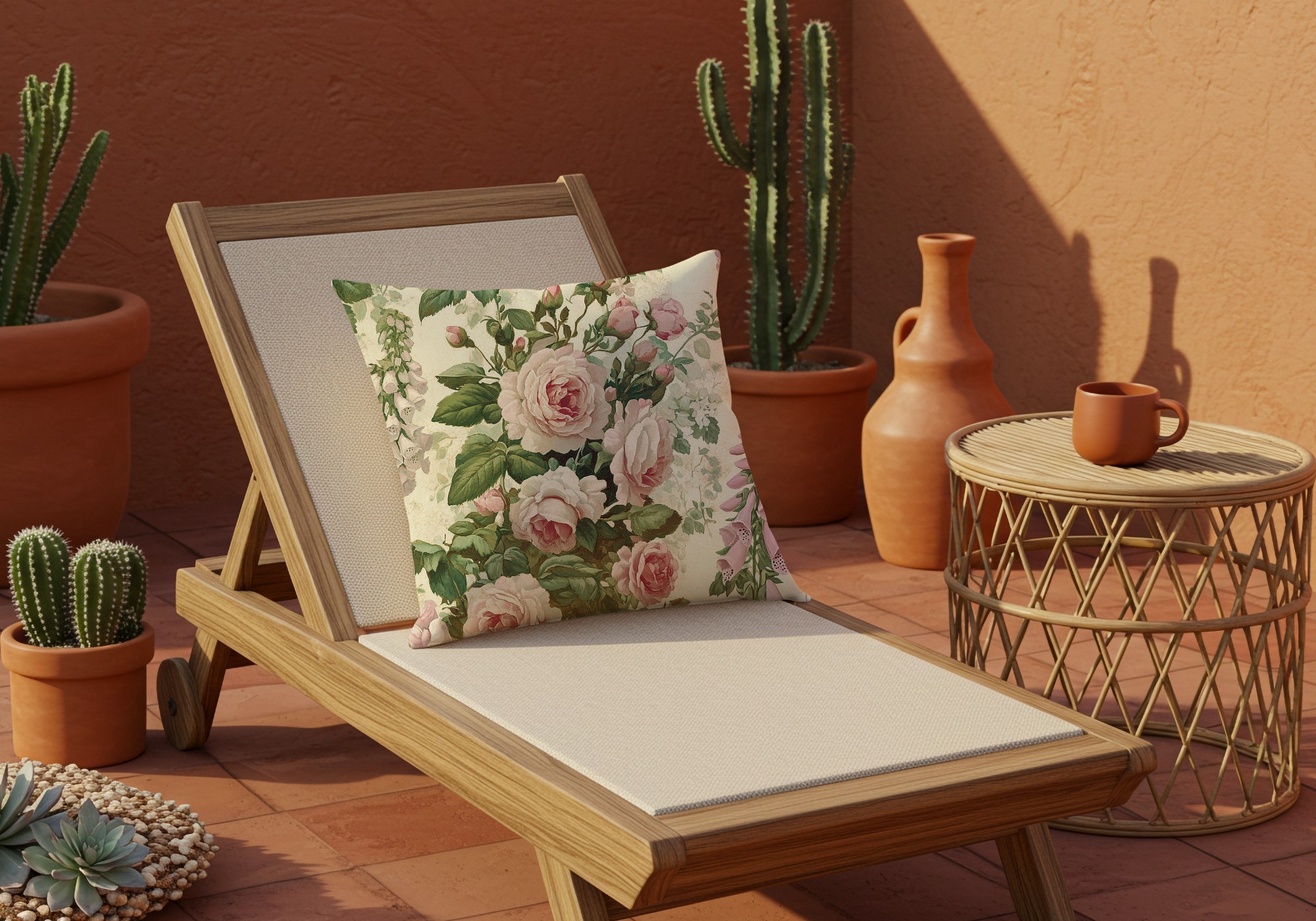 Personalized Blush Rose Garden Pillow with Custom Name