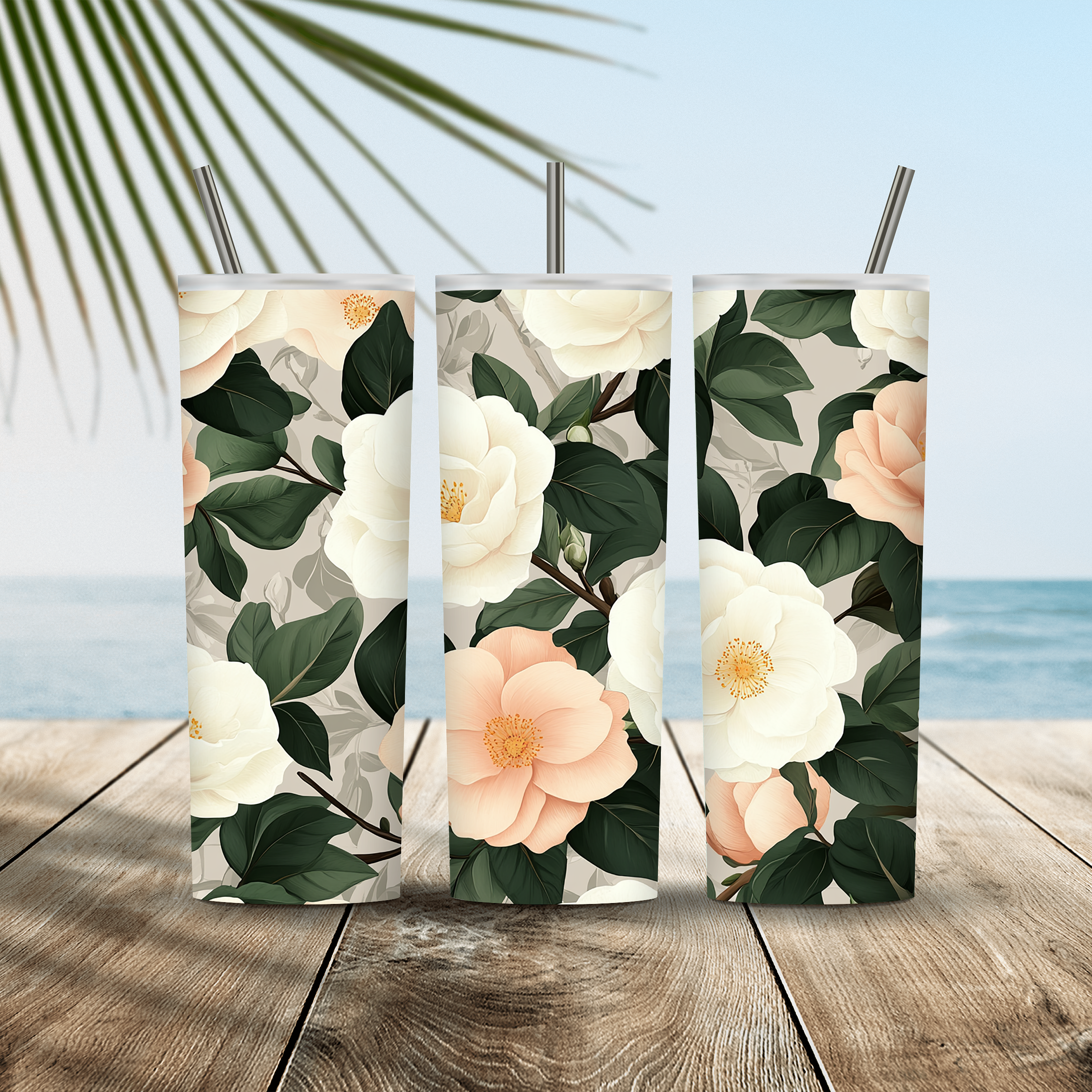 Personalized Camellia Tumbler with Custom Name, Floral Garden Gift