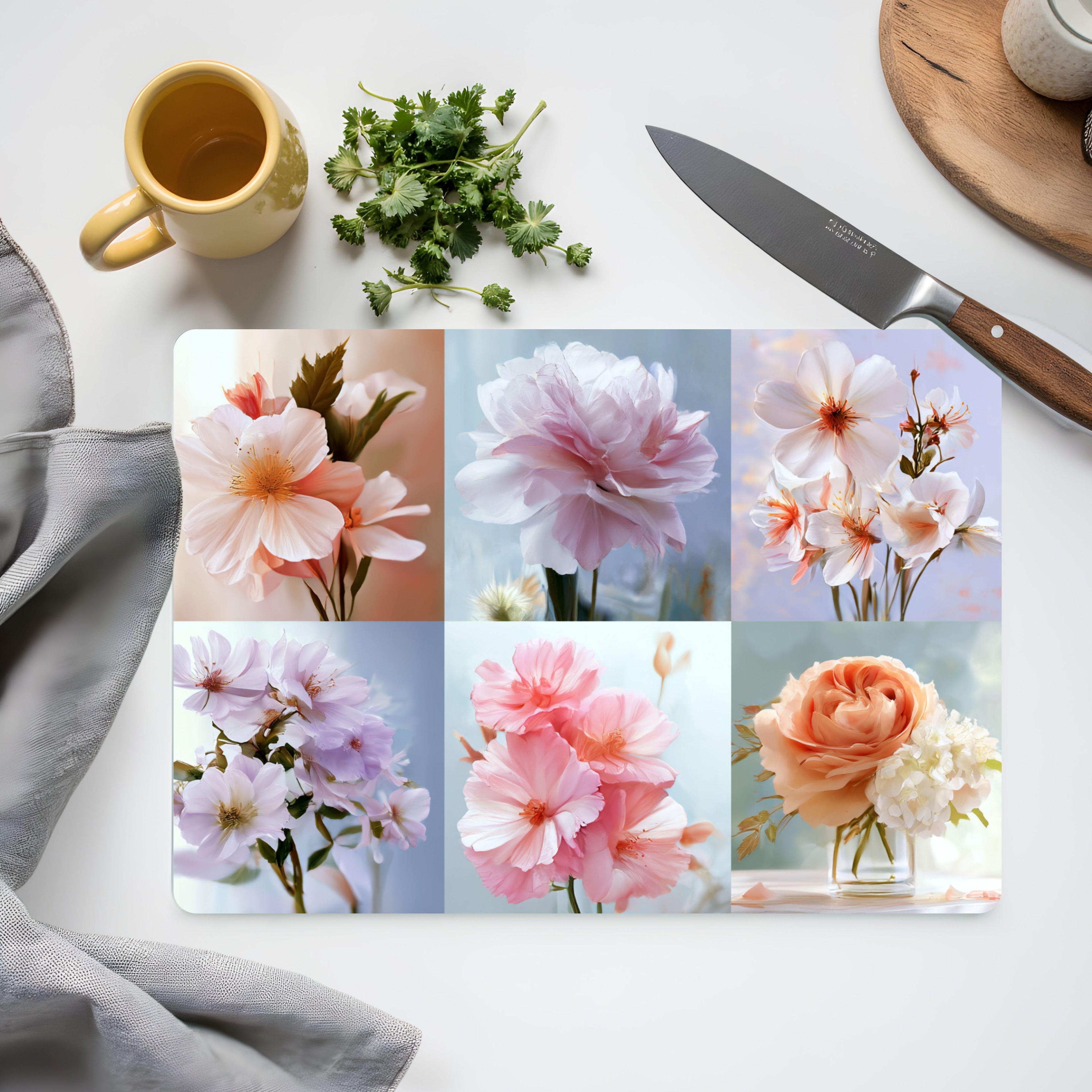 Floral Glass Cutting Board Personalized for Botanical Home Entertaining