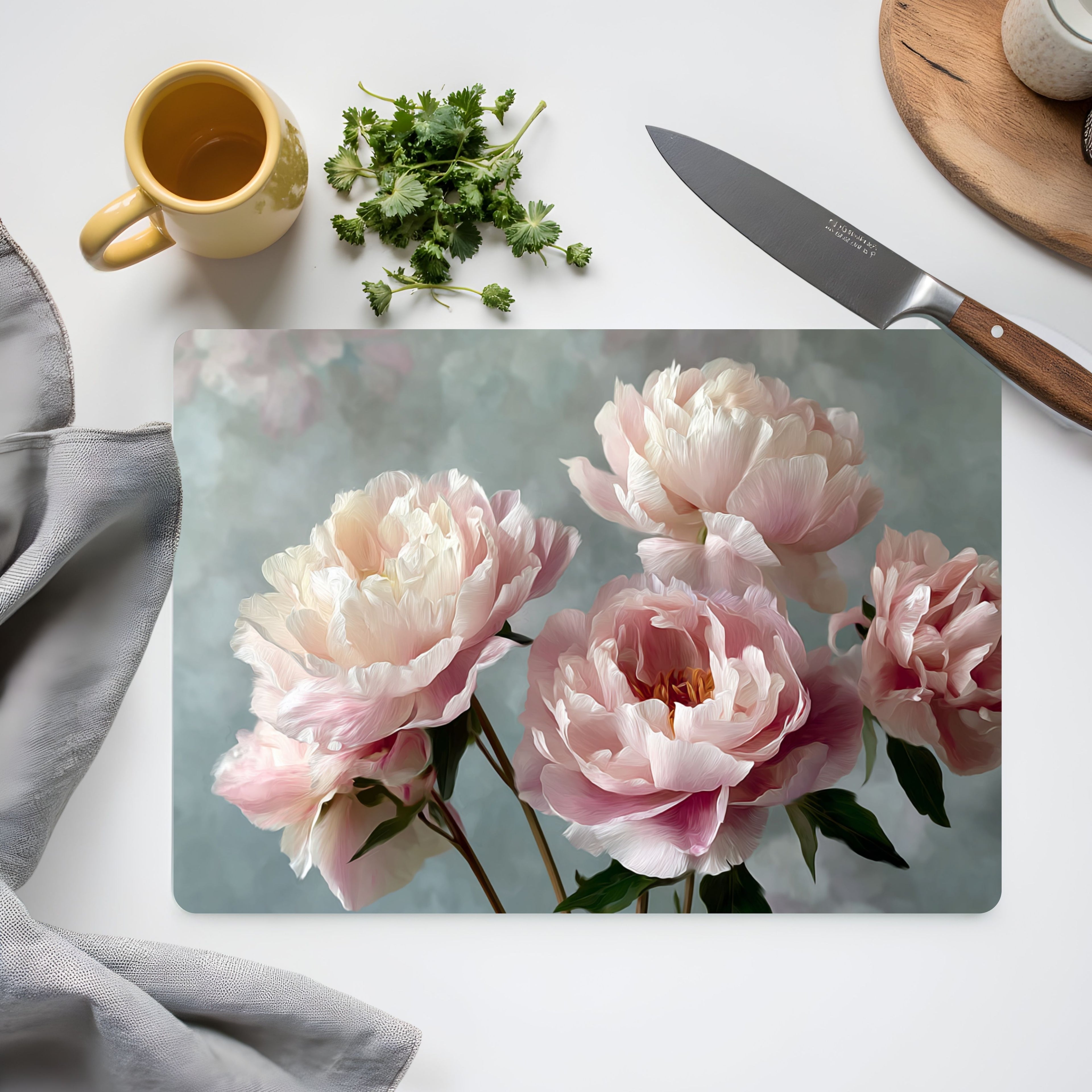 Peony Heritage Glass Cutting Board Personalized for Sophisticated Kitchen Living