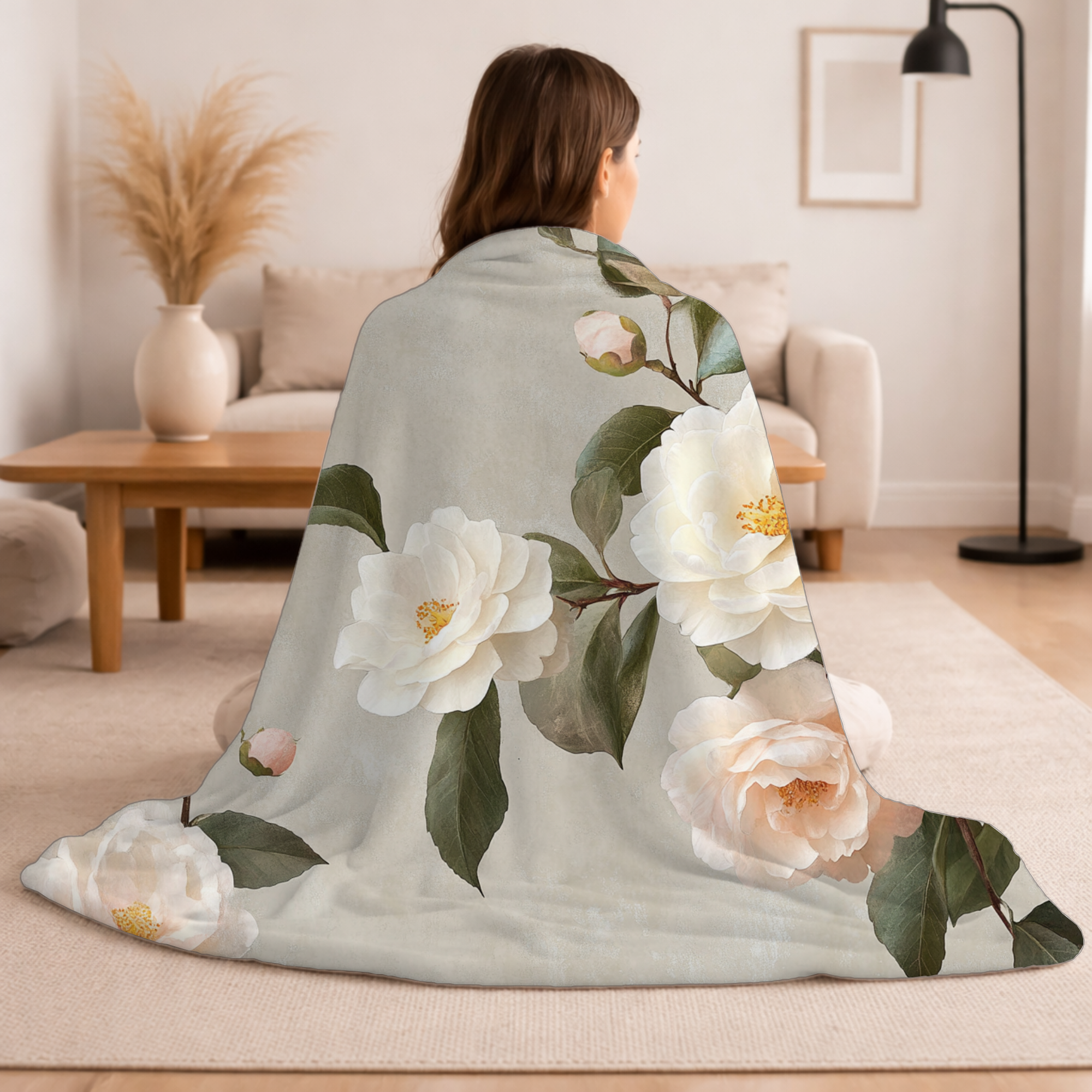 Personalized Gardenia Serenity Sherpa Blanket with Custom Name