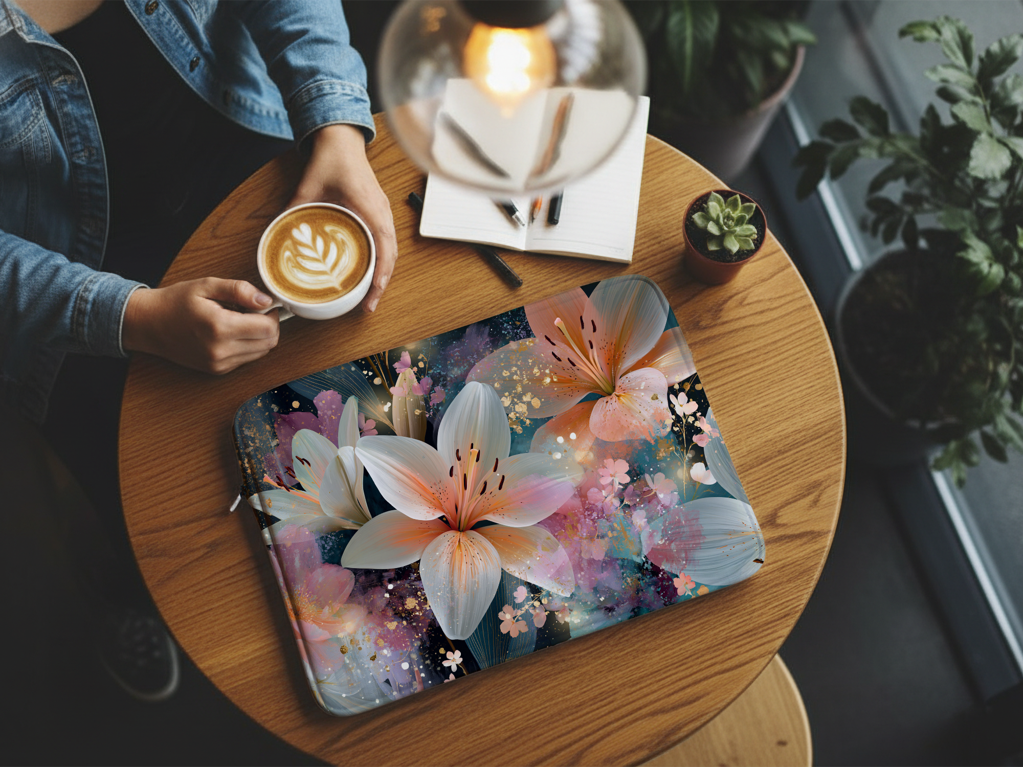 Custom Asiatic Lily Laptop Sleeve with Personalized Name Botanical Tech Cover