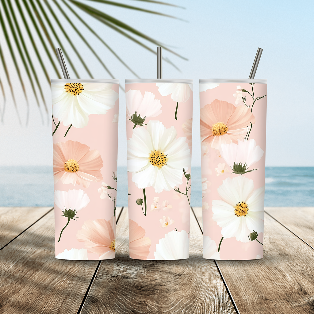 Personalized Floral Horizon Stainless Steel Tumbler with Custom Botanical Name