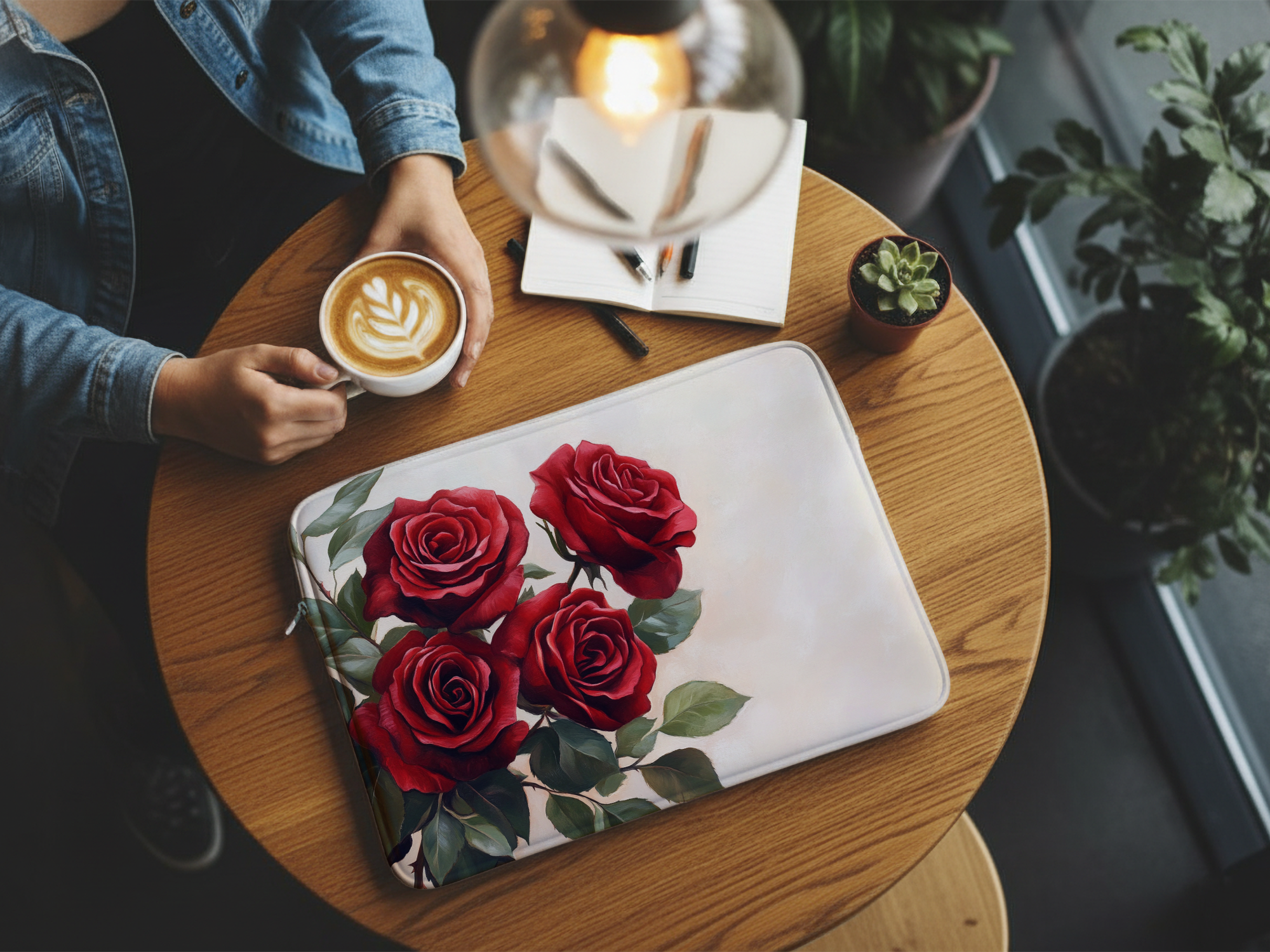 Personalized Red Rose Heritage Laptop Sleeve with Custom Name