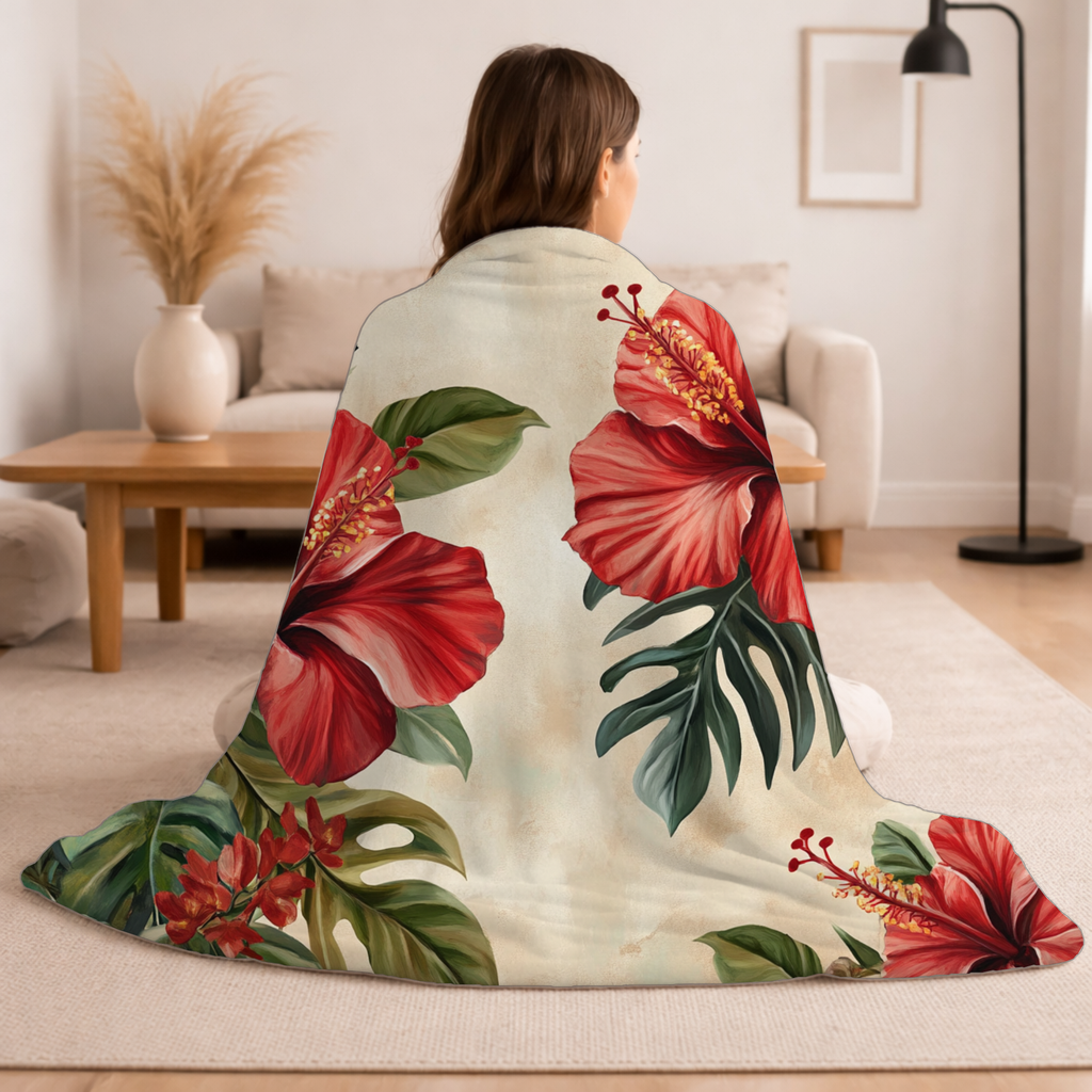 Personalized Tropical Vista Sherpa Blanket with Custom Name