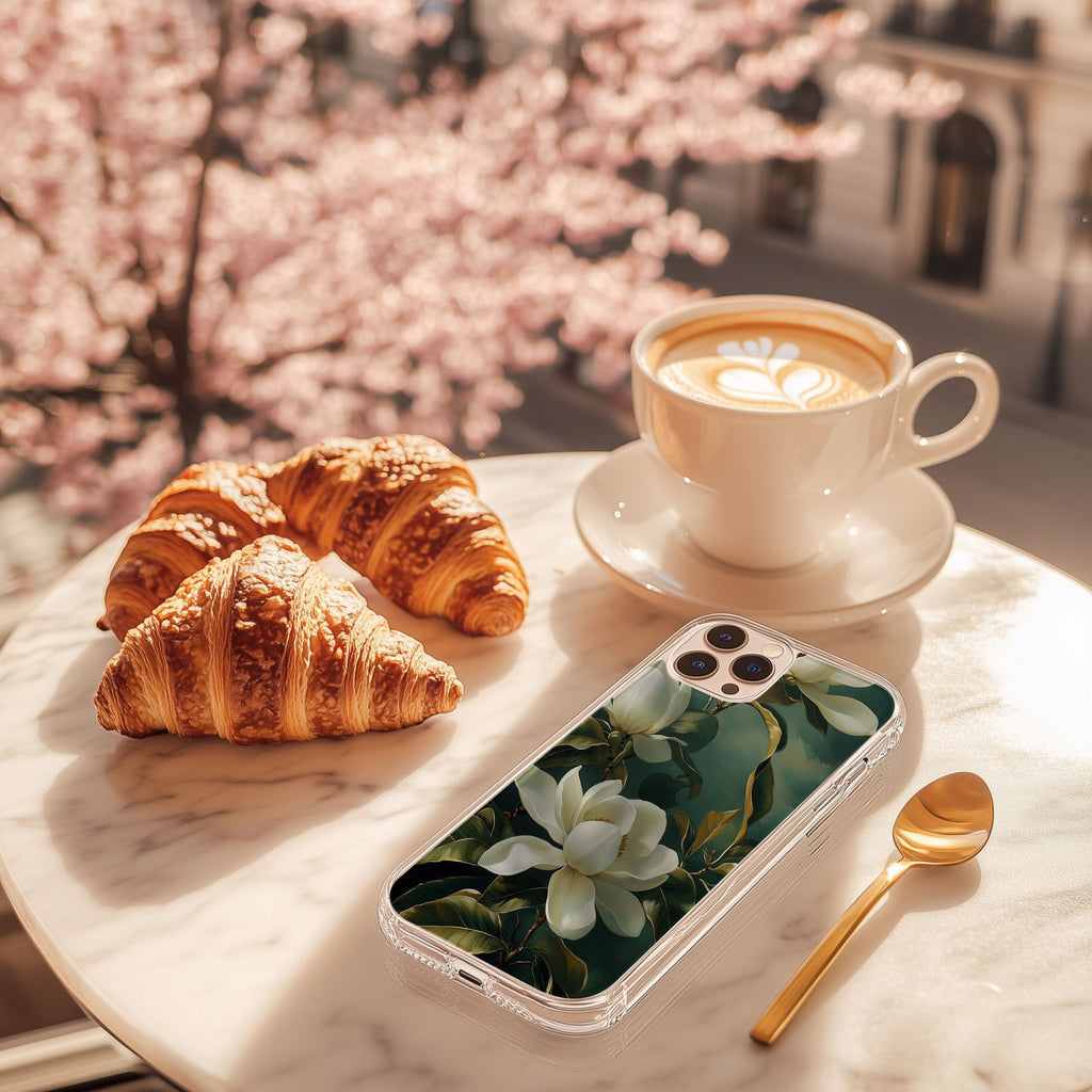 Personalized Magnolia iPhone Case with Custom Name & Botanical Elegance