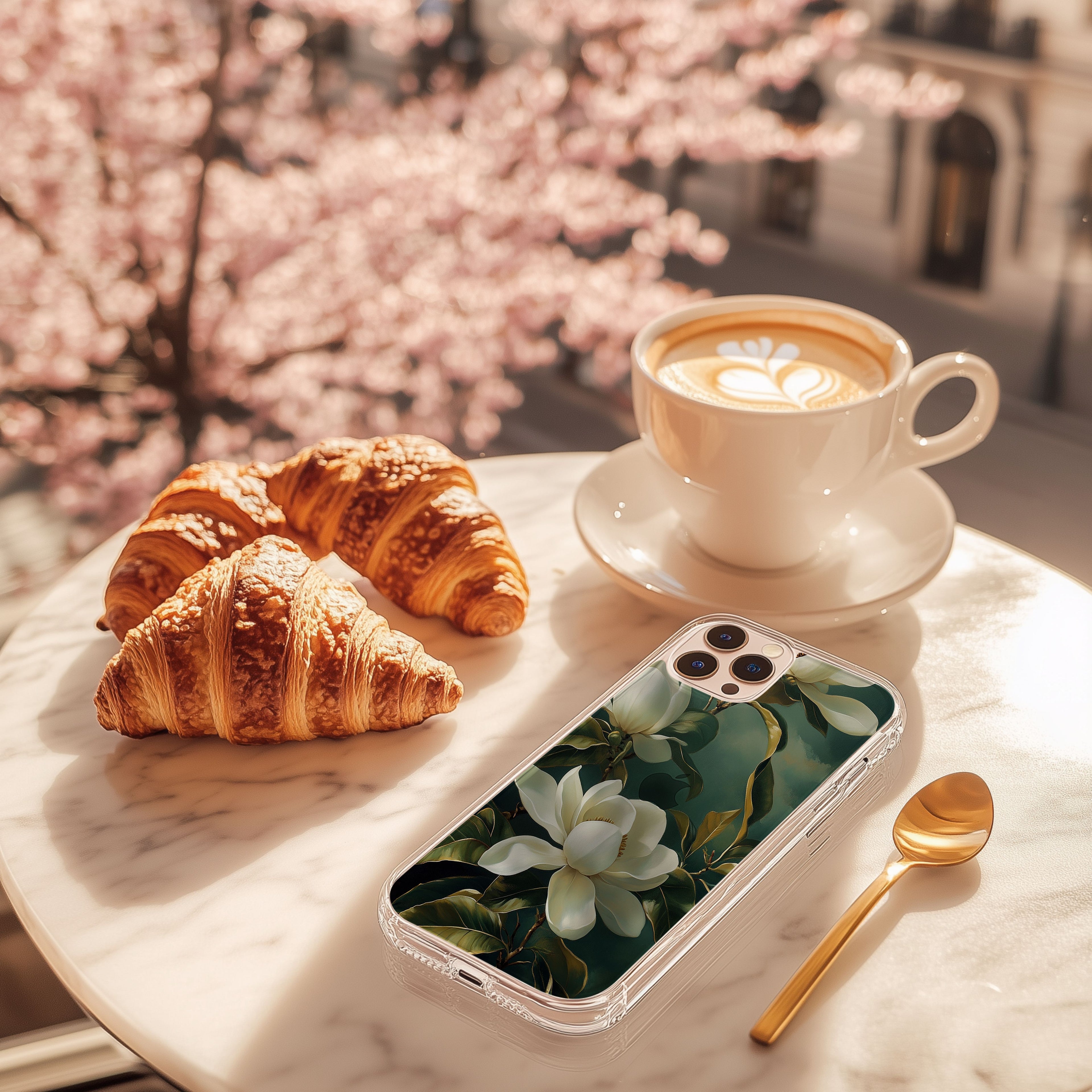 Personalized Magnolia iPhone Case with Custom Name & Botanical Elegance