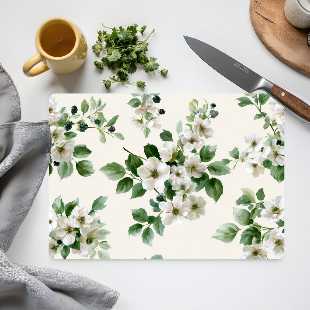 Apple Blossom Glass Cutting Board Personalized for Fresh Country Kitchen Style