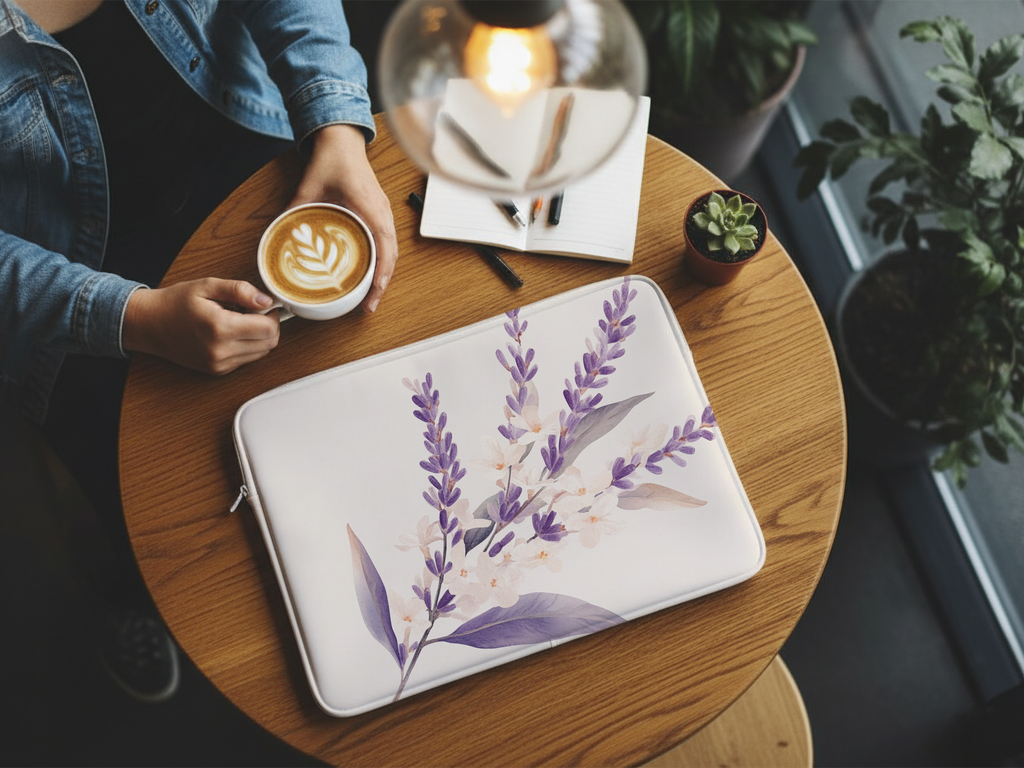 Personalized Lavender Floral Laptop Sleeve for Nature Lovers Custom Tech Case