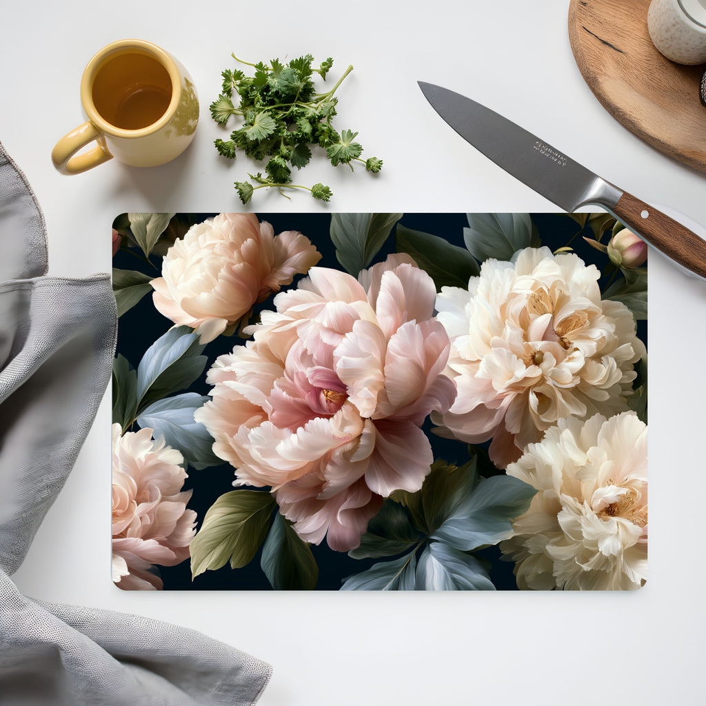 Peony Blossom Glass Cutting Board Personalized for Romantic Kitchen Gatherings