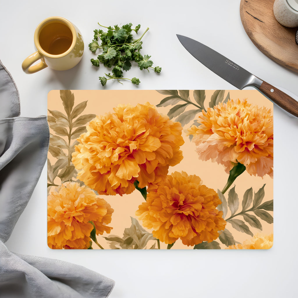 Marigold Bloom Glass Cutting Board Personalized for Sunny Kitchen Style