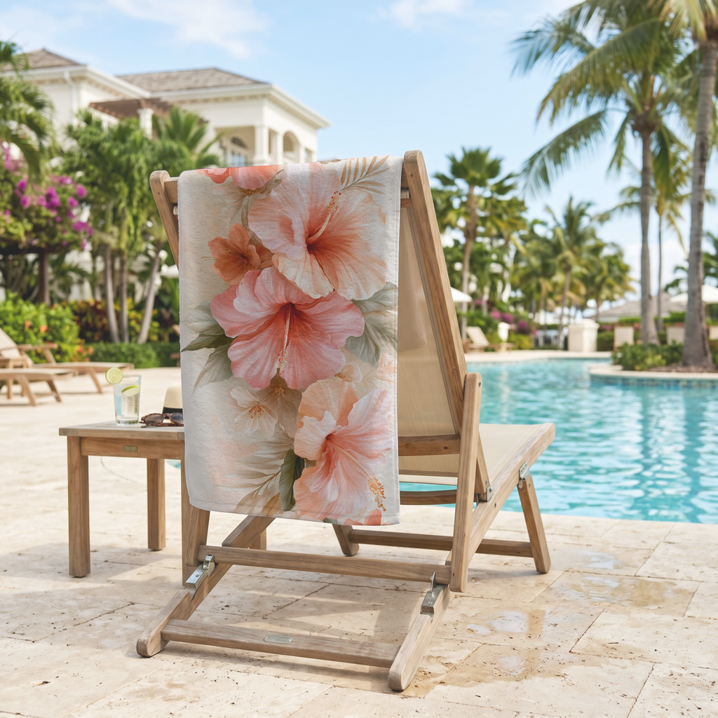 Botanical Floral Beach Towel with Custom Name