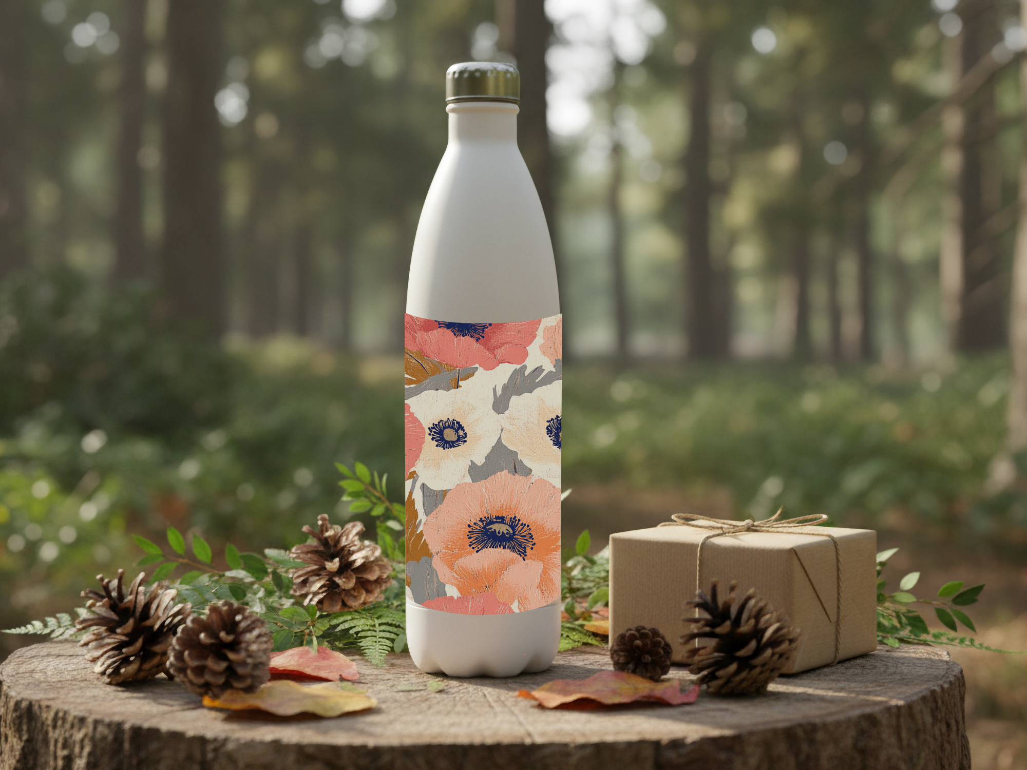 Personalized Anemone Hydration Bottle with Custom Name Botanical Artwork