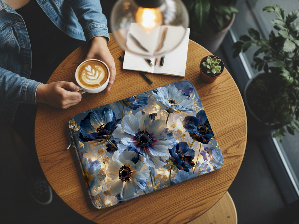 Anemone Floral Laptop Sleeve Personalized with Name for Nature Loving Users
