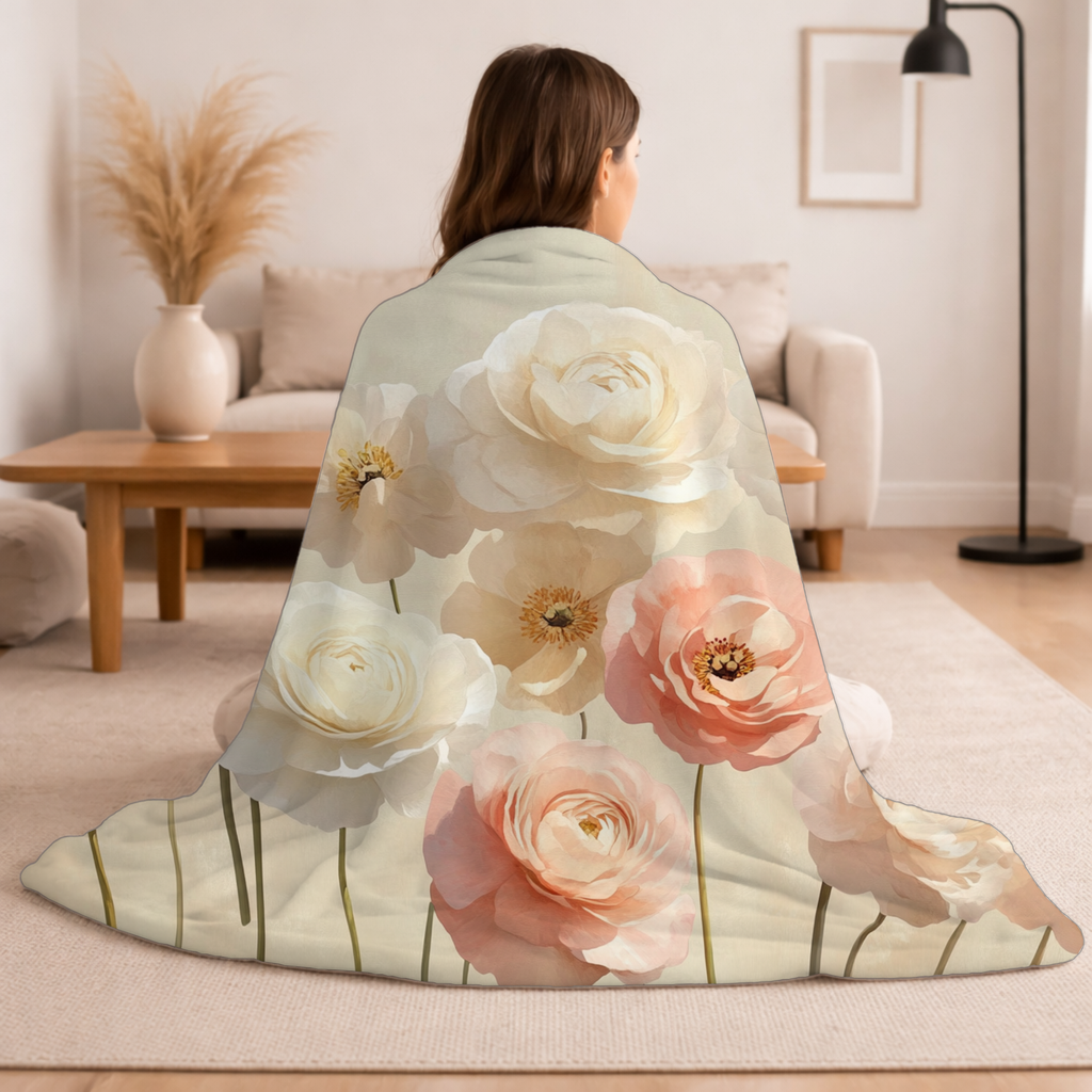 Personalized Floral Meadow Sherpa Blanket with Custom Name