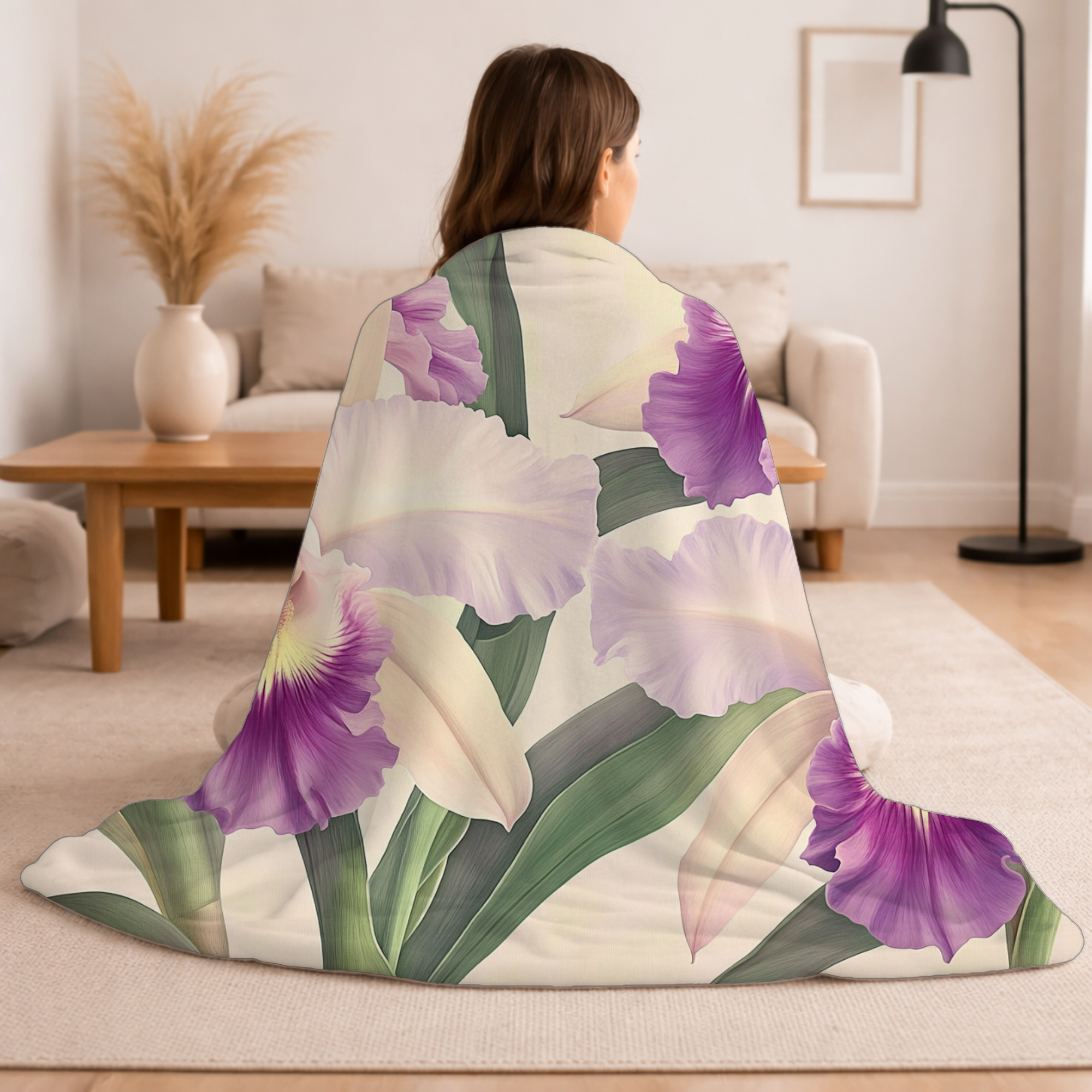 Personalized Cottage Blossom Sherpa Blanket with Custom Name