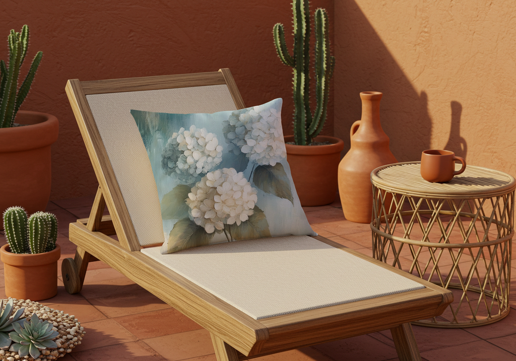 Personalized Cream Hydrangea Elegance Pillow with Custom Name