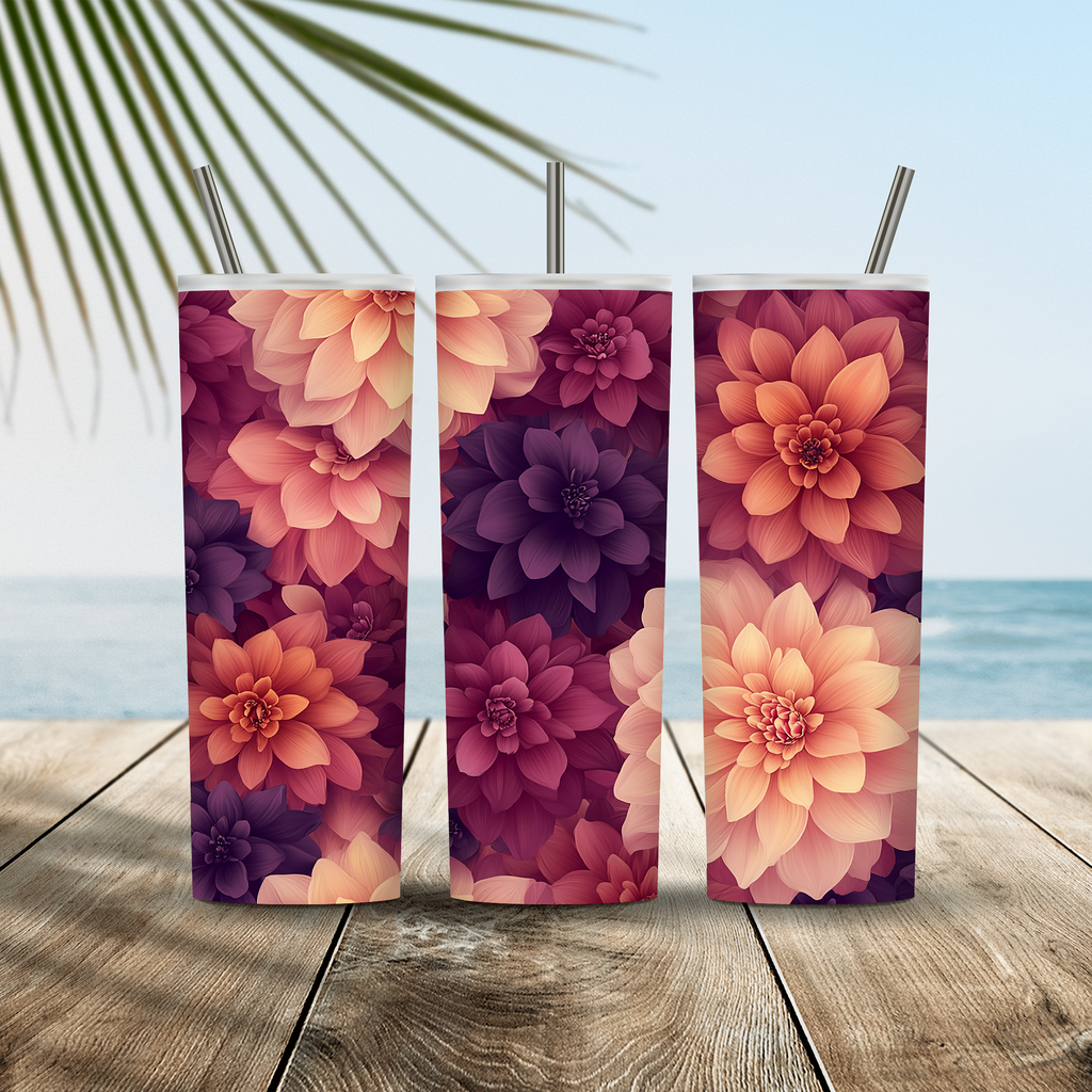 Personalized Dahlia Tumbler with Custom Name, Vibrant Floral Gift