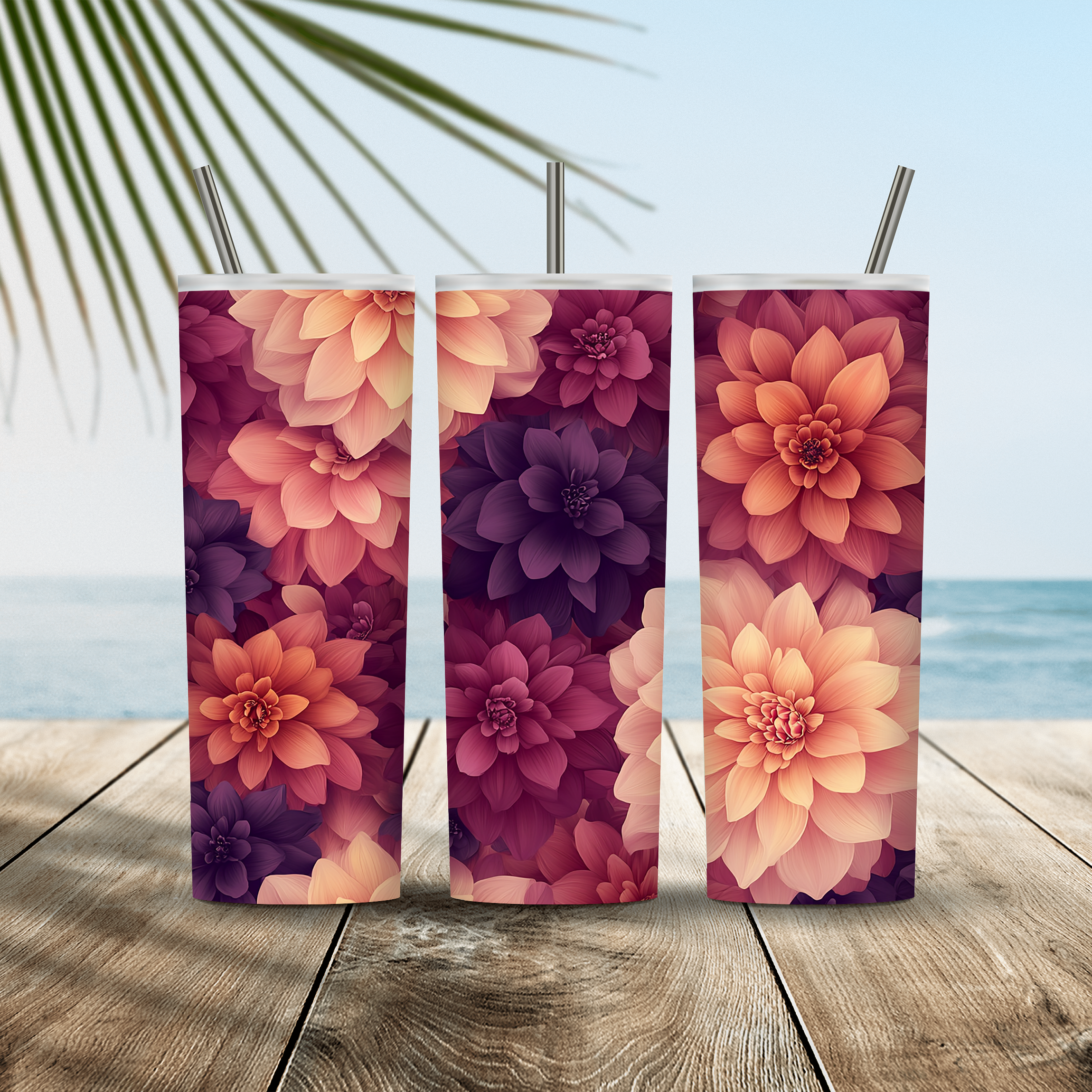 Personalized Dahlia Tumbler with Custom Name, Vibrant Floral Gift