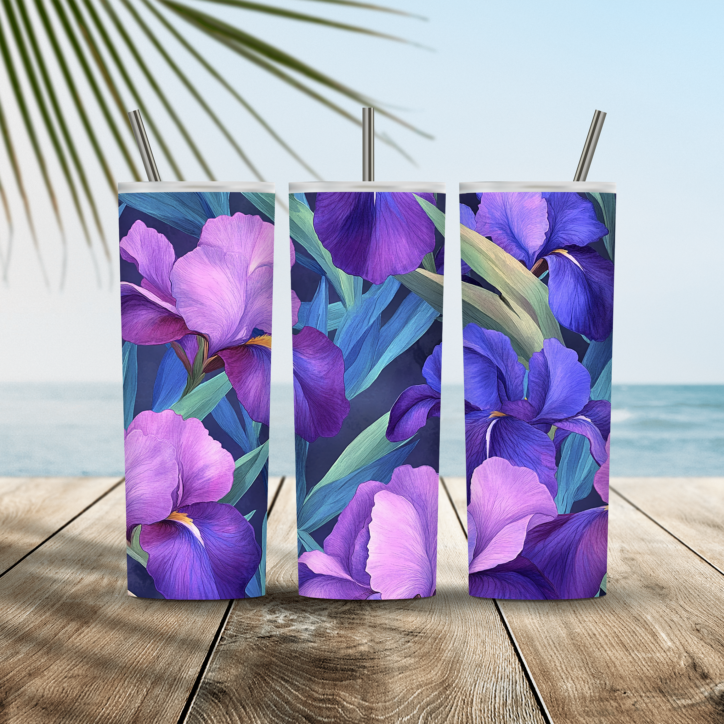 Personalized Iris Tumbler with Custom Name, Elegant Floral Gift