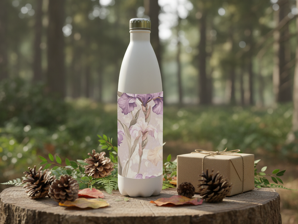Personalized Iris Stainless Steel Water Bottle with Custom Name Nature Design