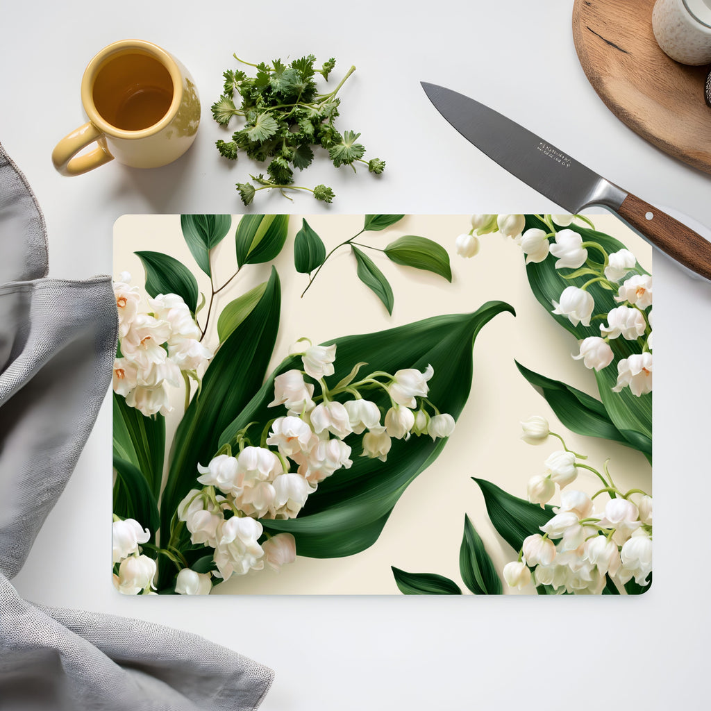 Lily of the Valley Glass Cutting Board Personalized for Cottage Garden Kitchens