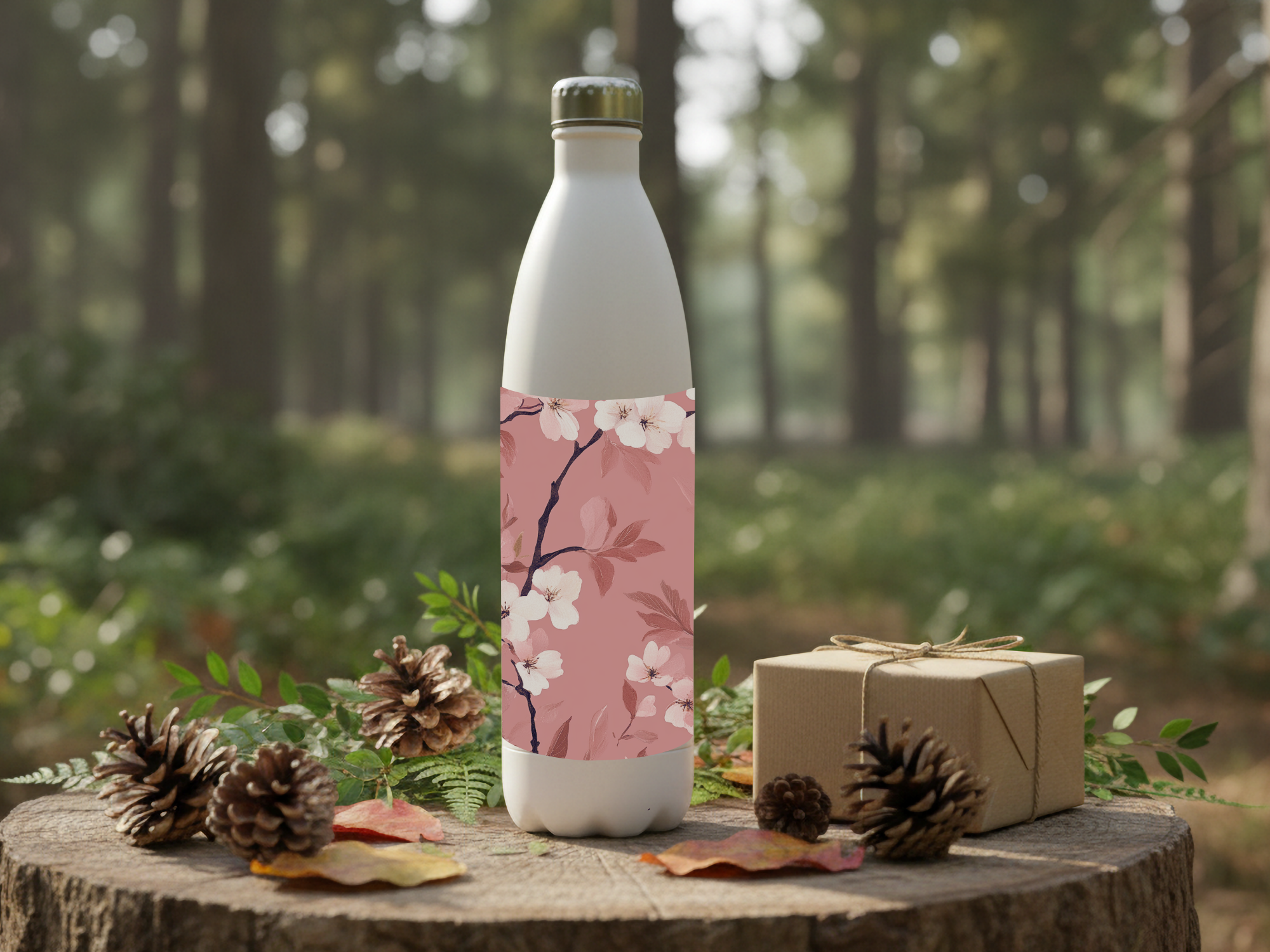 Personalized Cherry Blossom Stainless Steel Water Bottle with Custom Name