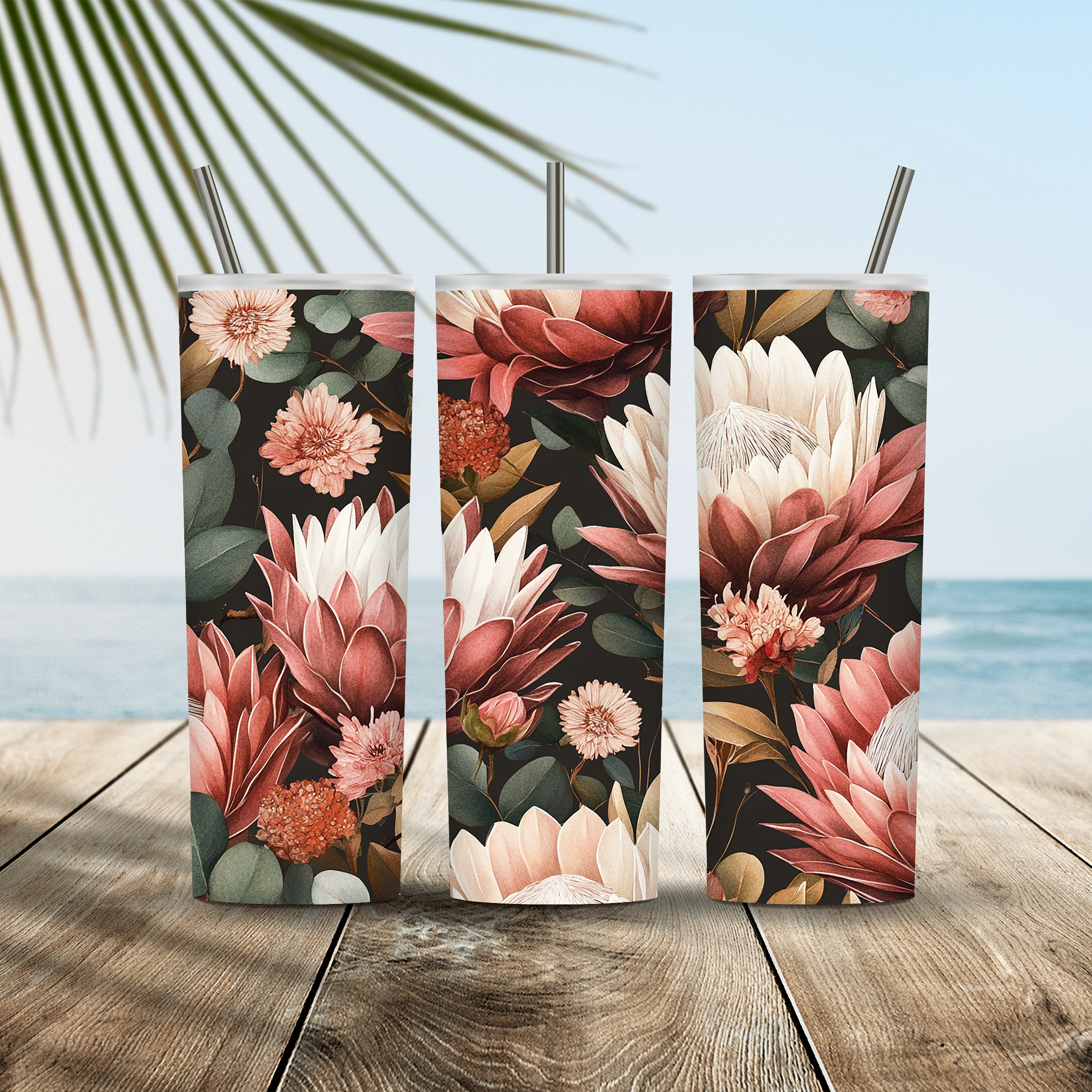 Personalized Floral Insulated Tumbler with Custom Name and Botanical Charm