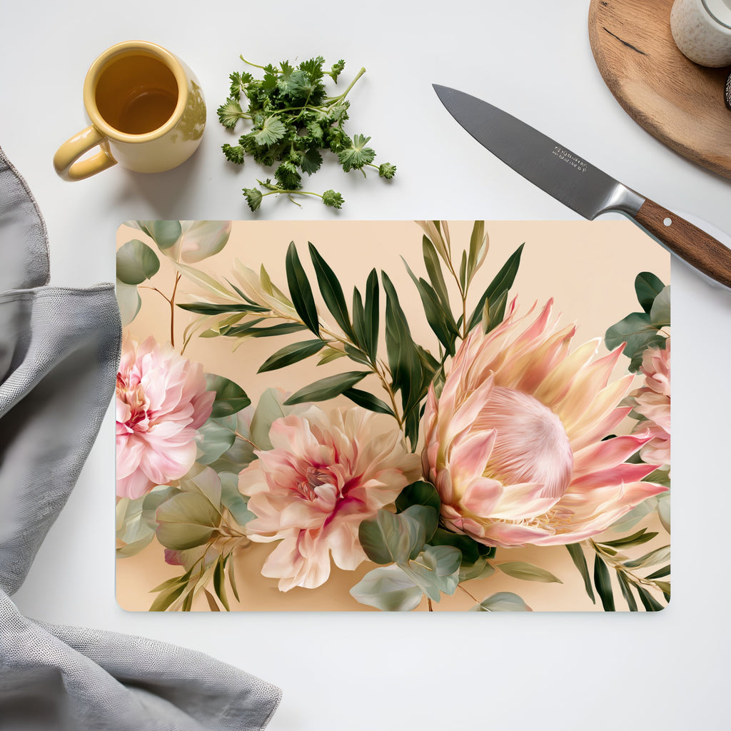 Protea Bloom Glass Cutting Board Personalized for Modern Botanical Kitchens