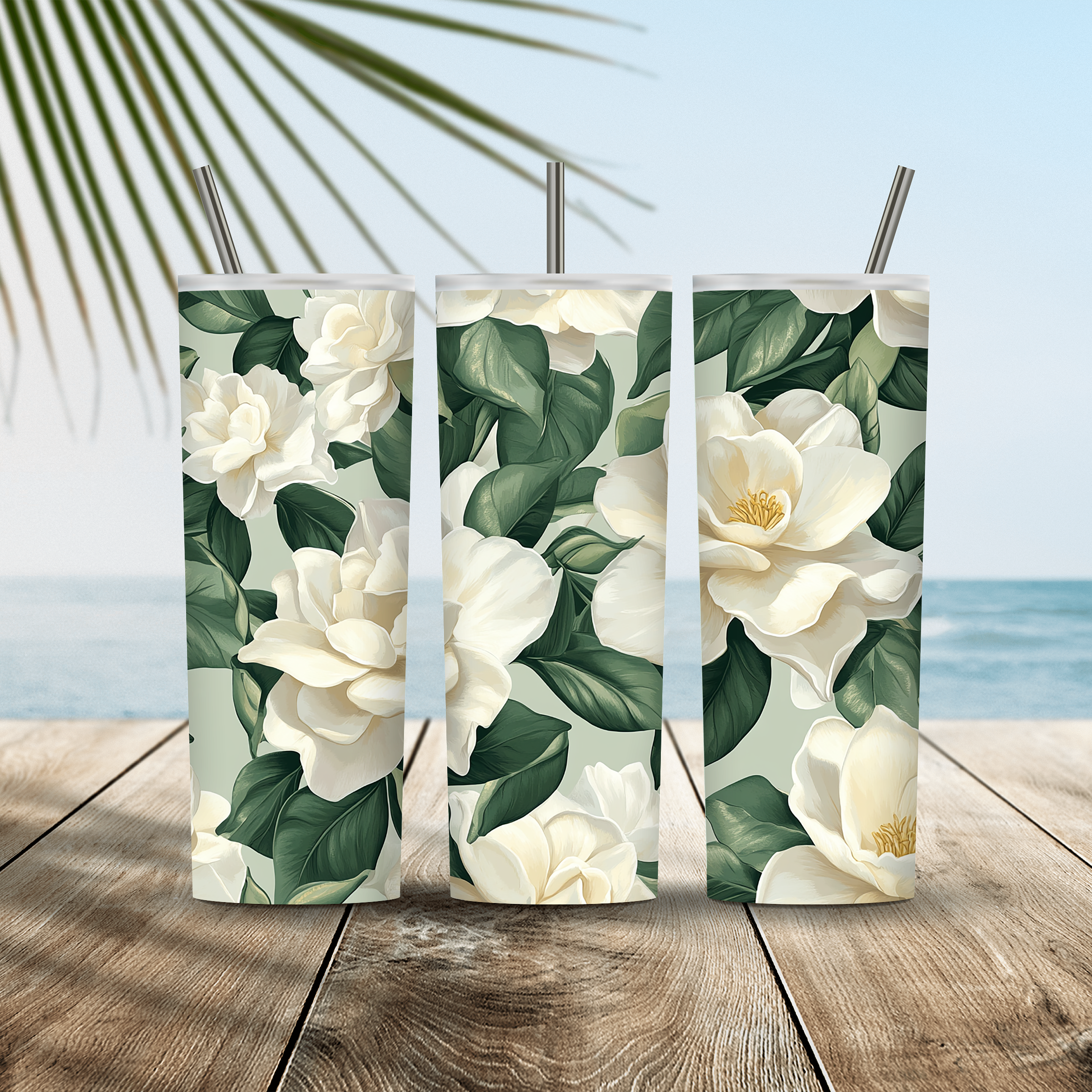 Personalized Magnolia Tumbler with Custom Name, Elegant Floral Gift