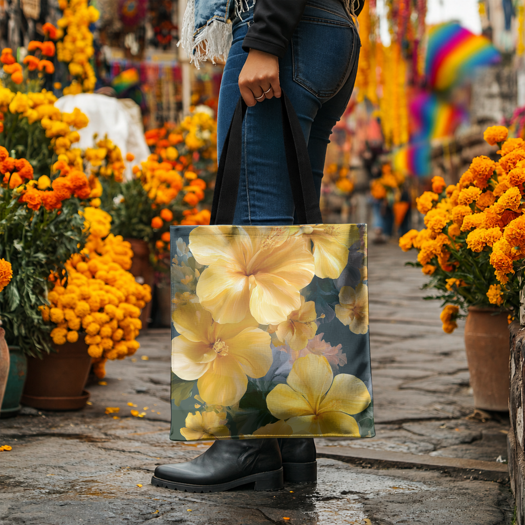 Custom Botanical Market Tote with Personalized Name for Shopping, Travel & Everyday Carry