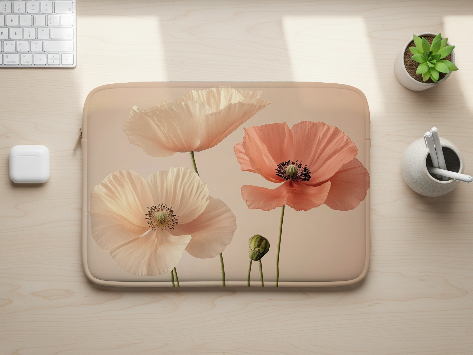Poppy Bloom Laptop Protector Customized with Name Botanical Travel Sleeve
