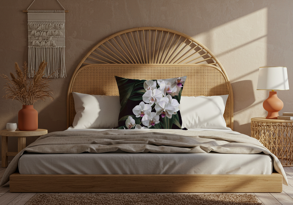 Personalized White Orchid Sanctuary Pillow with Custom Name