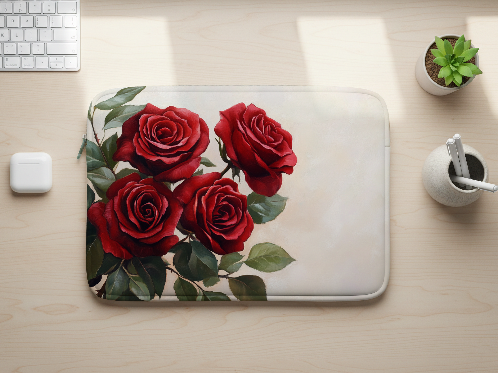 Personalized Red Rose Heritage Laptop Sleeve with Custom Name