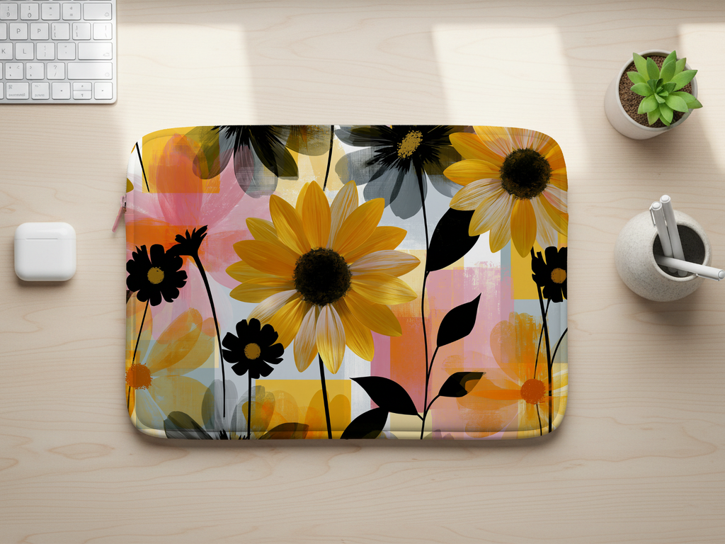 Rudbeckia Floral Laptop Sleeve with Personalized Name Botanical Tech Cover