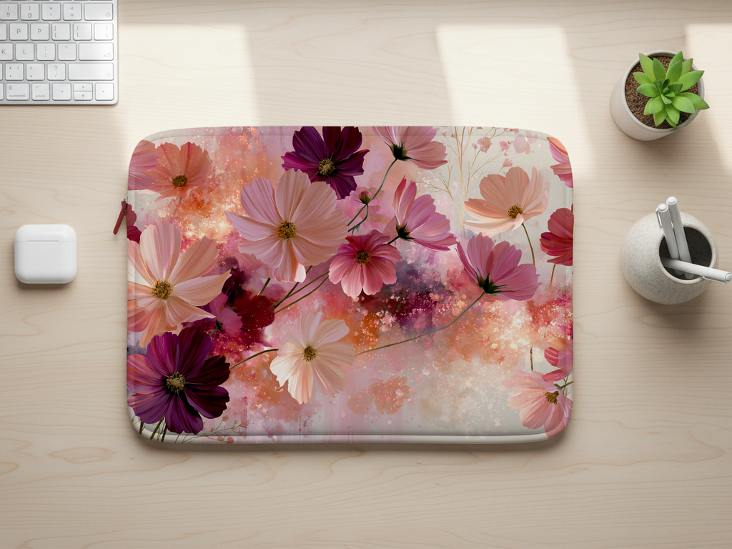 Cosmos Inspired Laptop Carry Case with Custom Name Floral Protection Sleeve