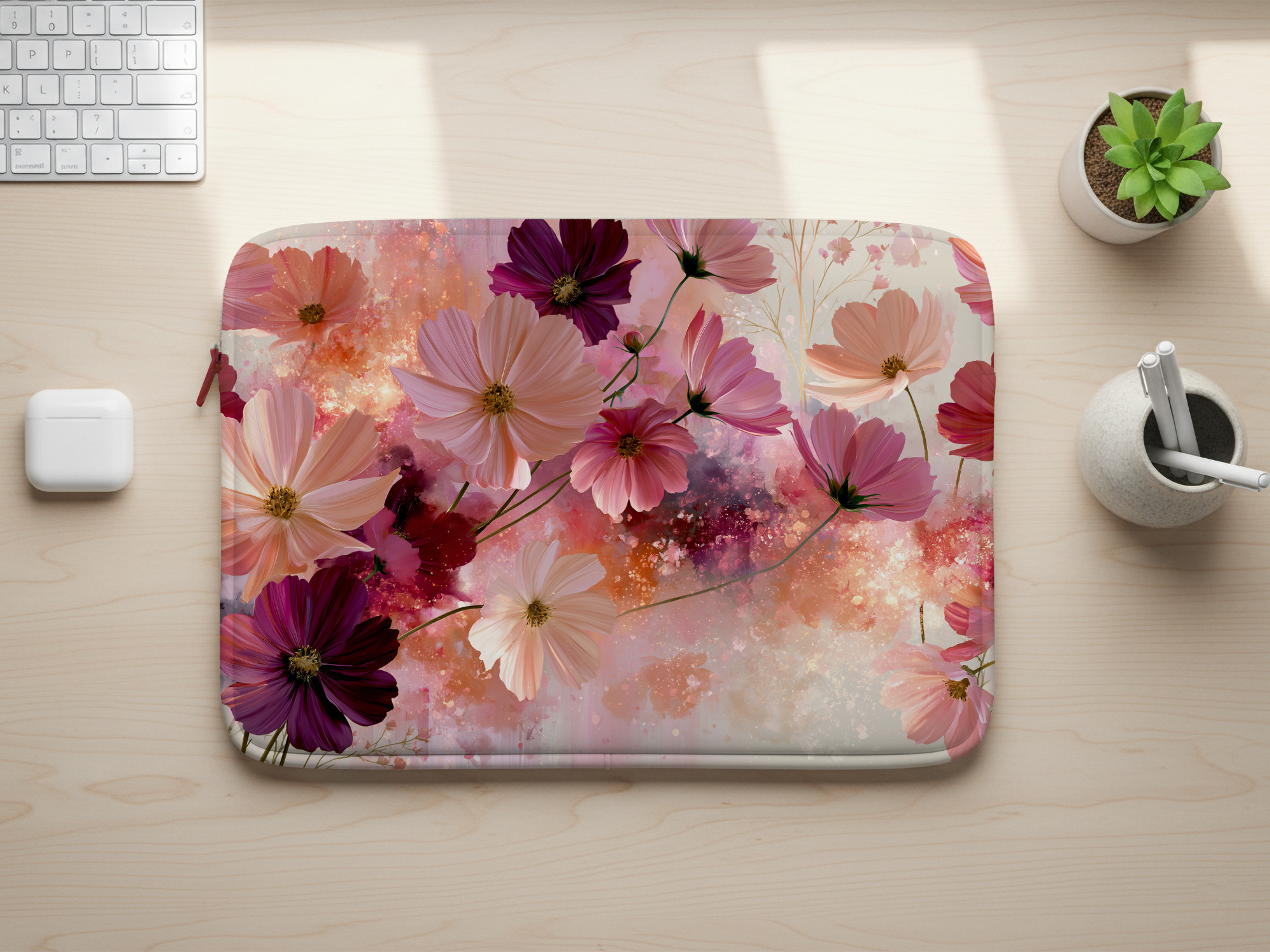 Cosmos Inspired Laptop Carry Case with Custom Name Floral Protection Sleeve
